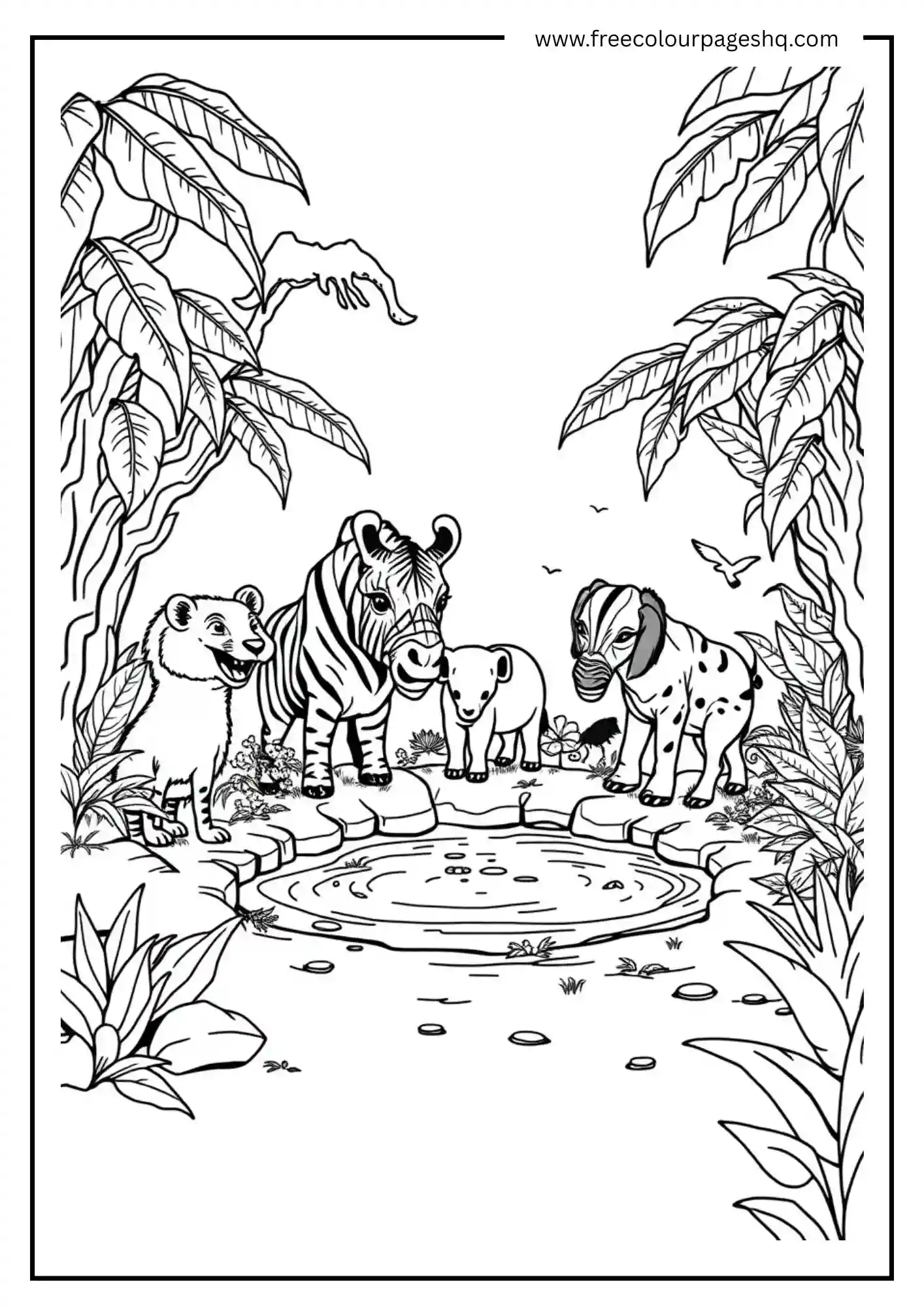 Baby Animals at a Watering Hole