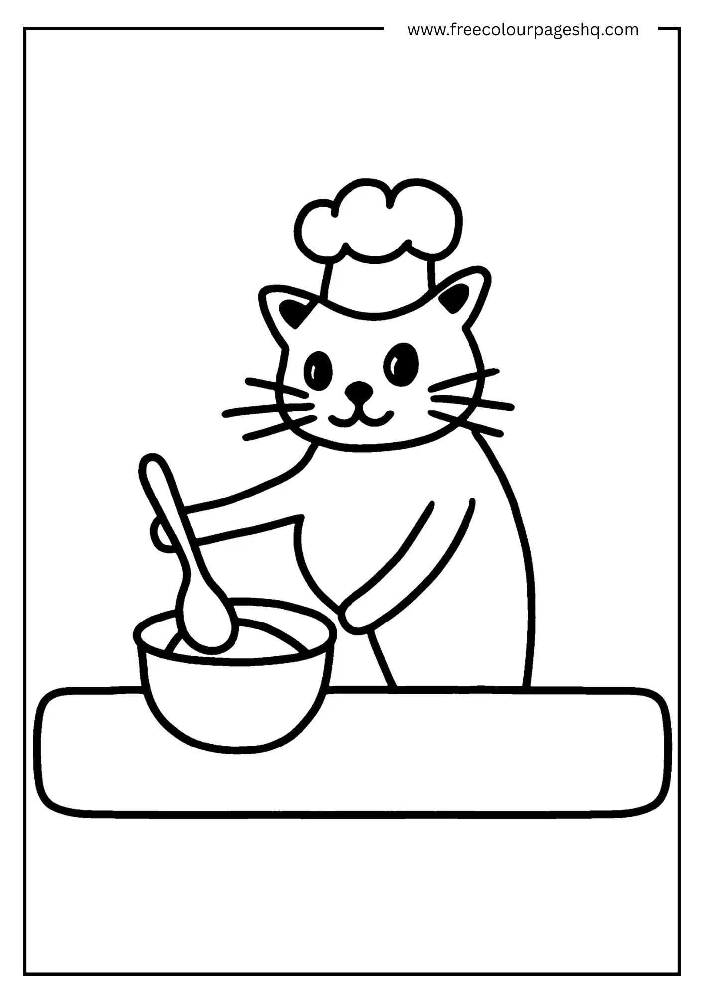 Mixing Chef Cat Coloring Page