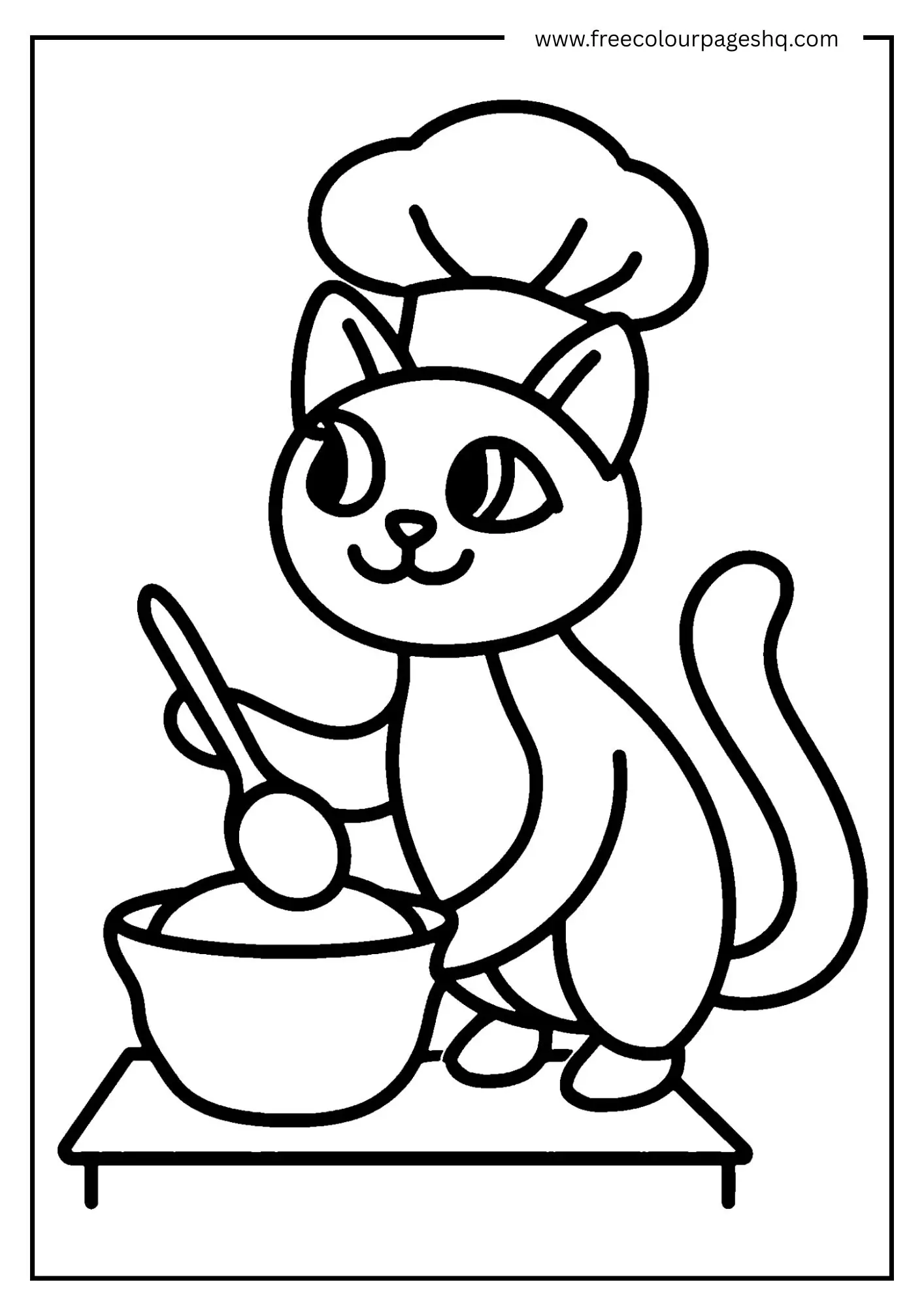 Stirring Cat Chef Coloring Page