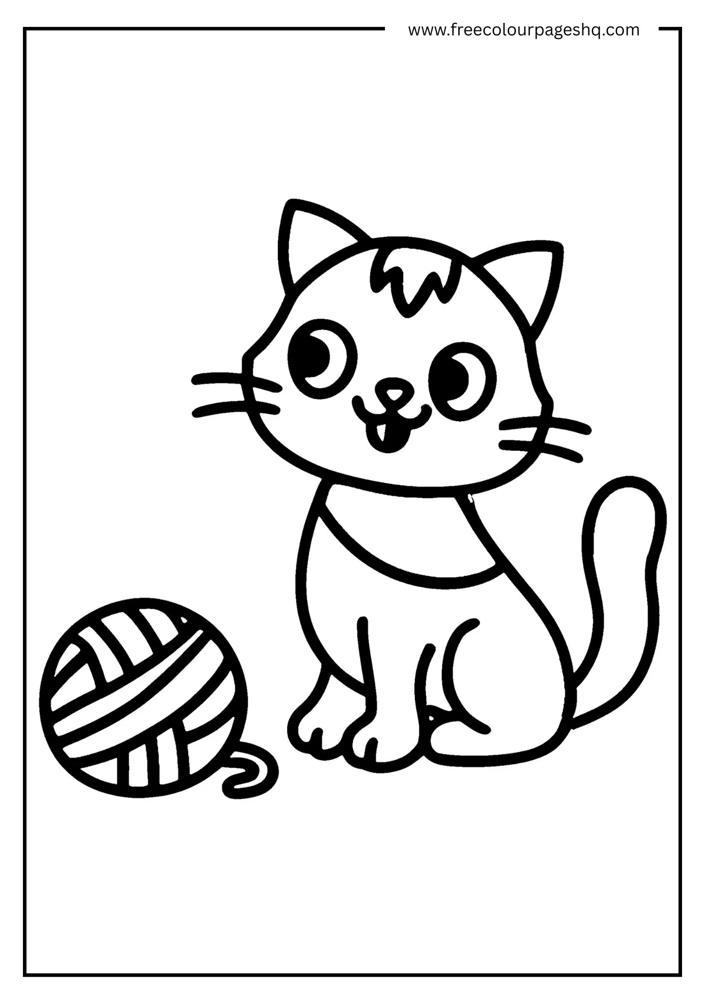 Happy Yarn Cat Coloring Page