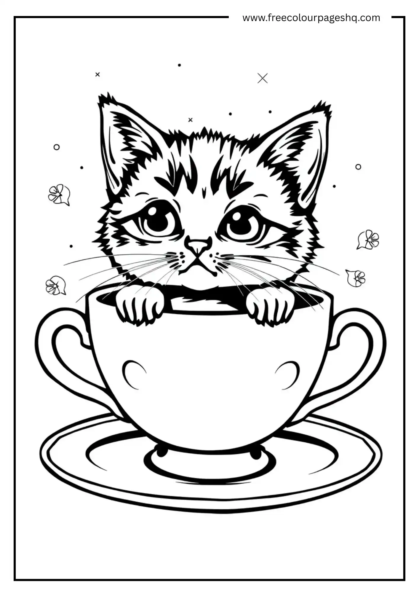 Cup Kitty Delight Coloring Page