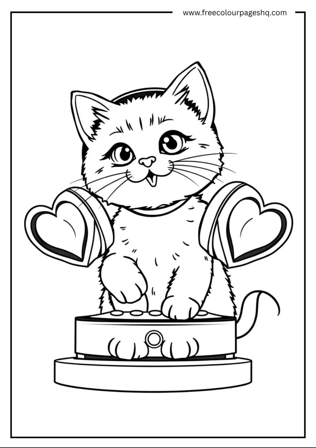 DJ Kitty with Heart Headphones