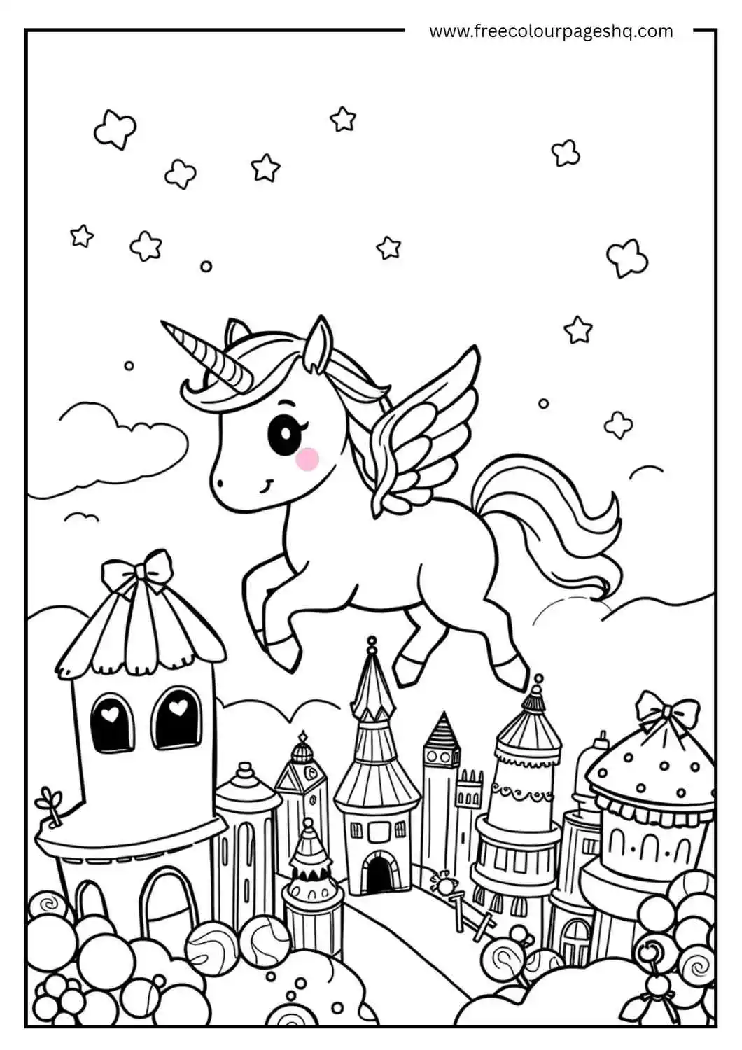 Flying Unicorn Over Candy Castle
