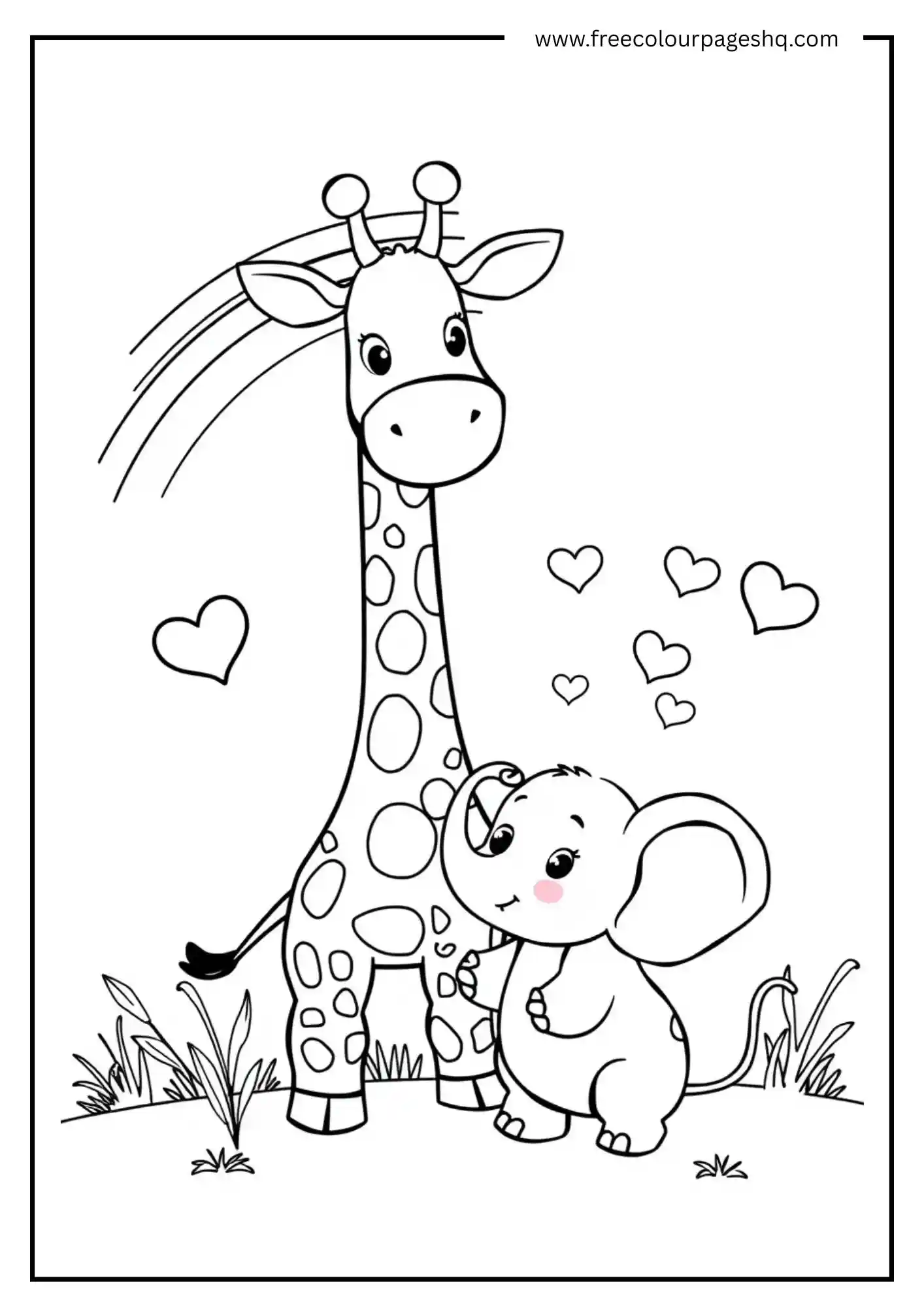 Giraffe and Elephant with Hearts