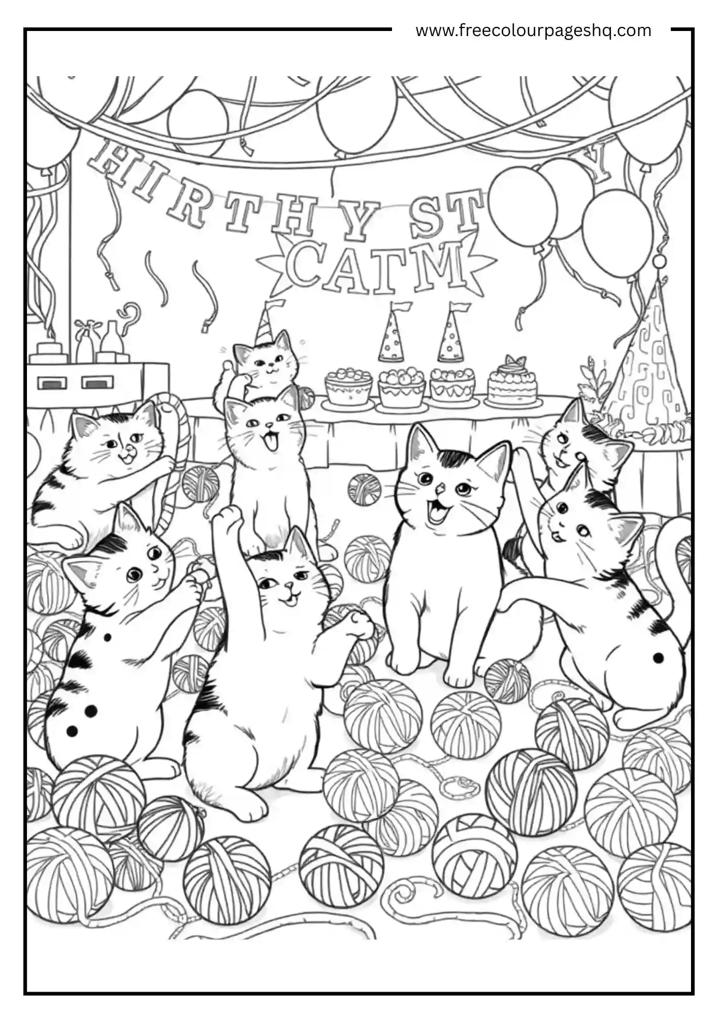 Purr-fect Celebration Coloring Page