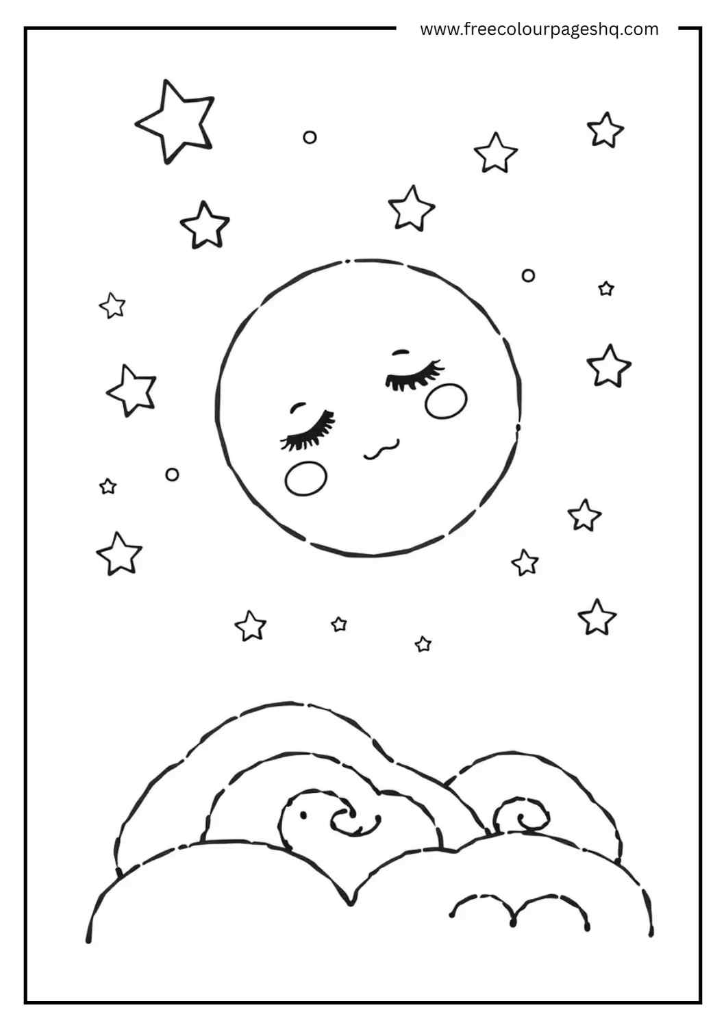 Sleepy Moon in Starry Sky