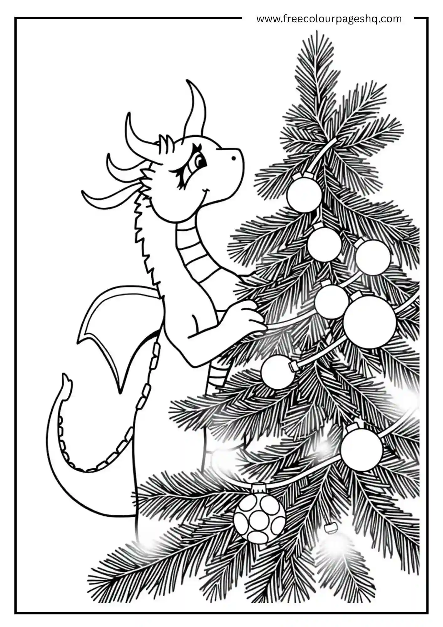 Christmas Dragon Decorating a Tree