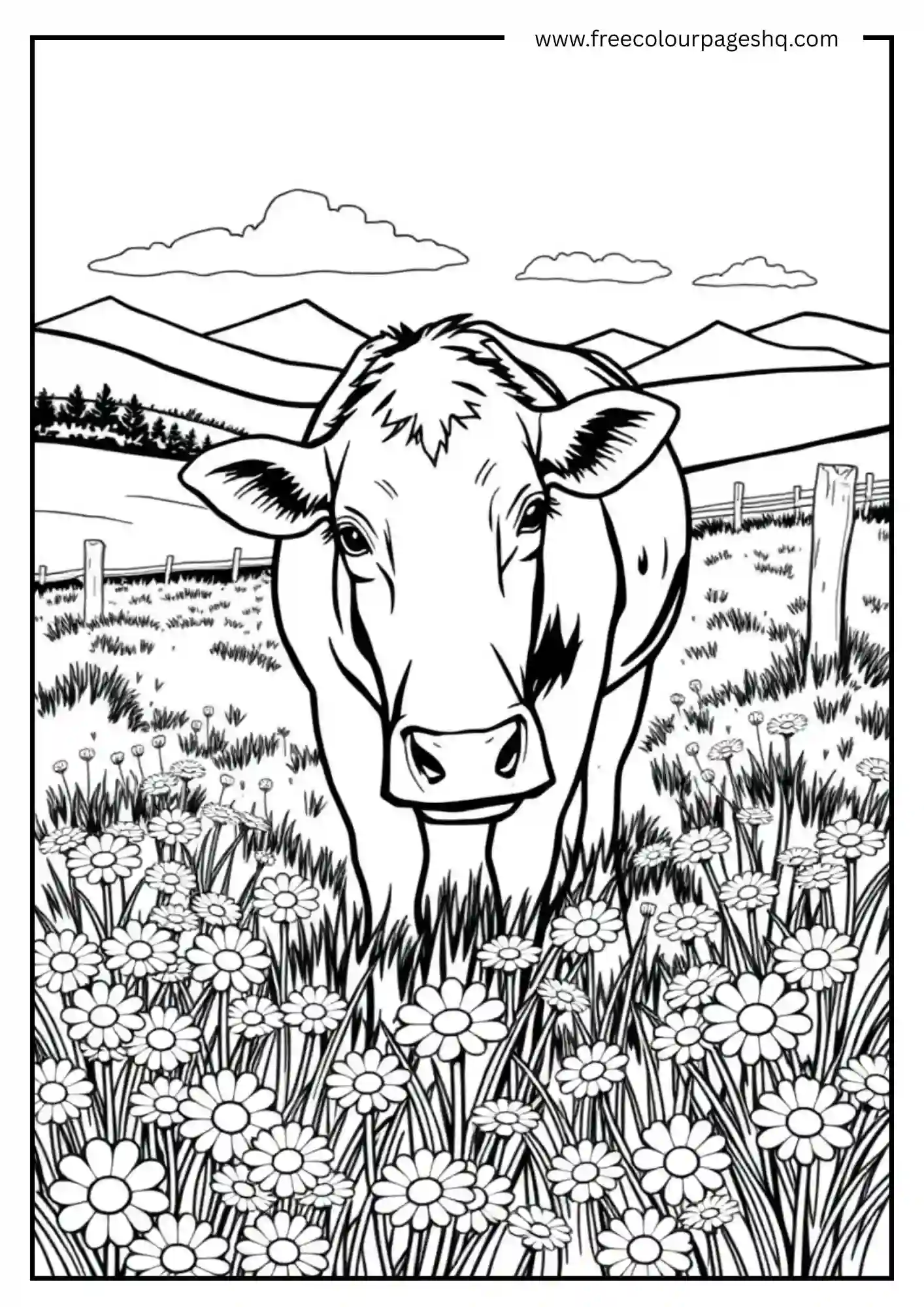 Cow in Flower Field Cow in Flower Field