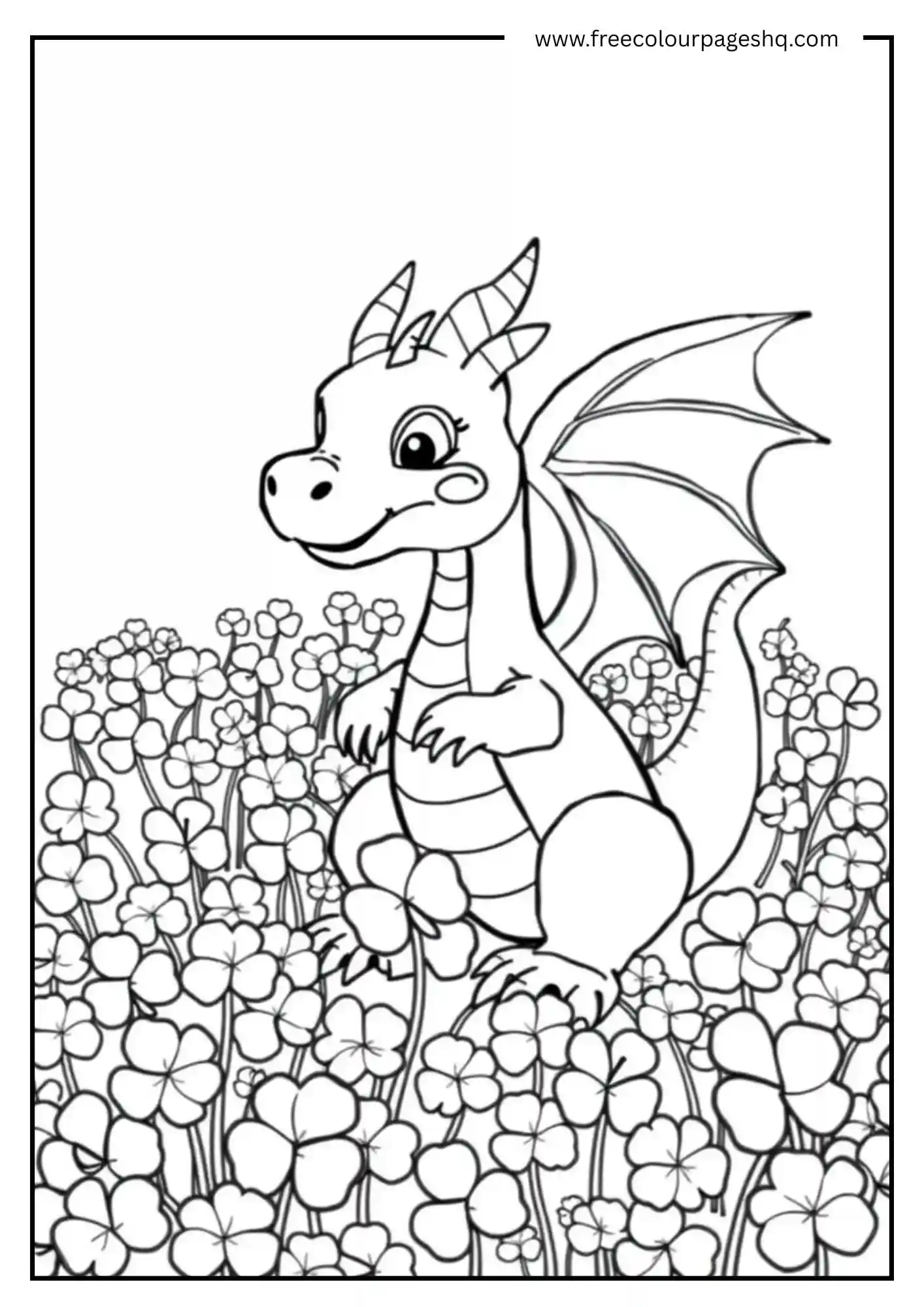 Cute Dragon in a Field of Clovers