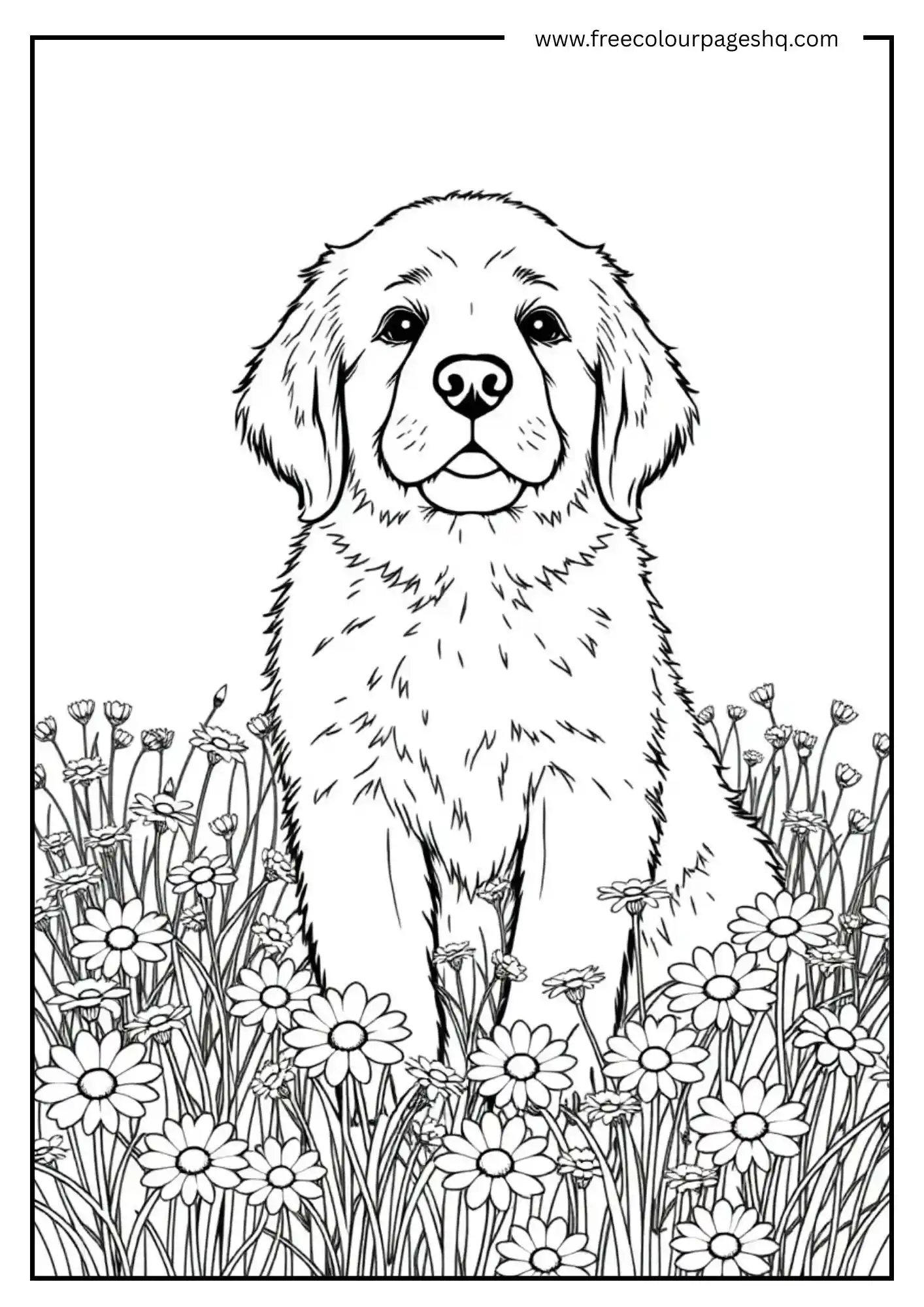Cute Golden Puppy in Flowers