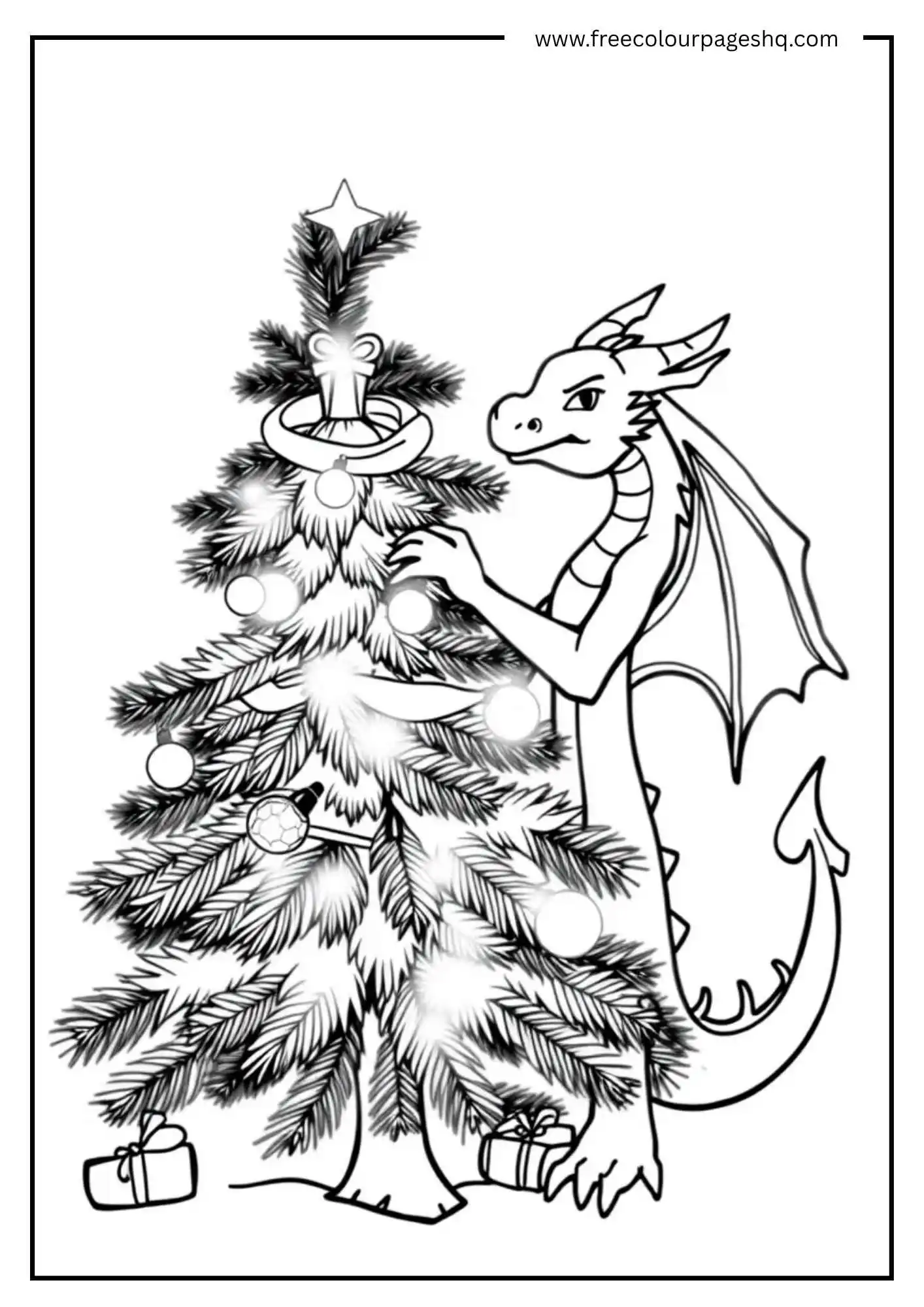 Dragon Putting Star on a Christmas Tree
