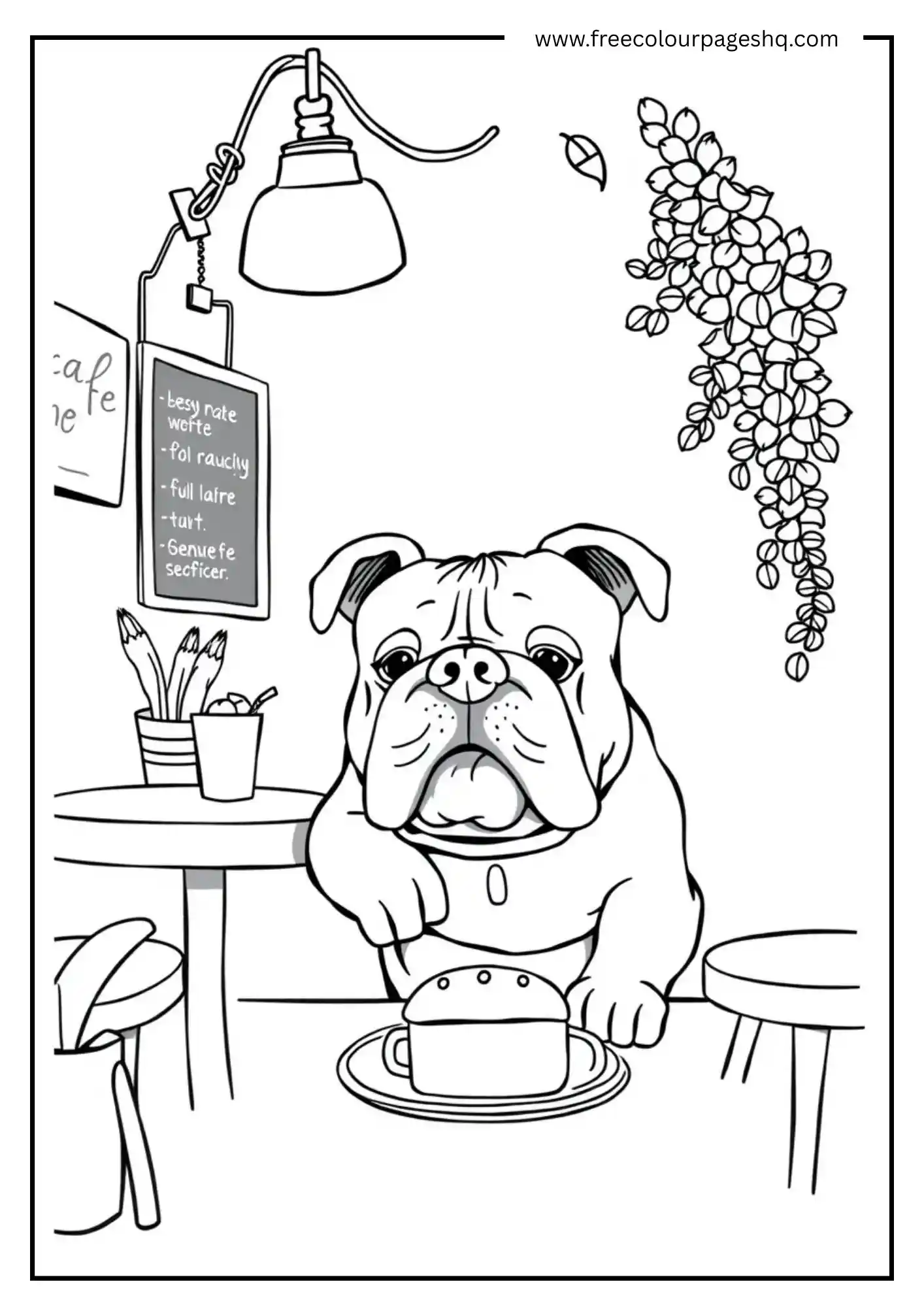 Funny Bulldog at Cafe Table