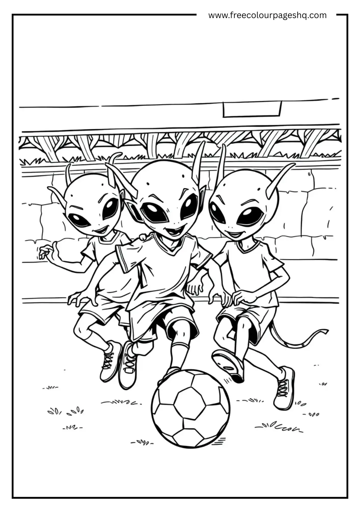 Kids and aliens playing soccer