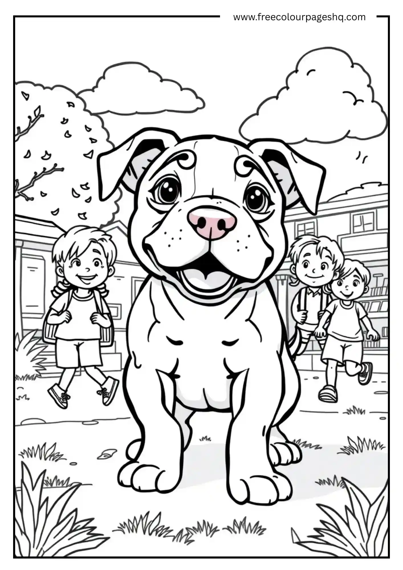 Playful Dog with School Kids