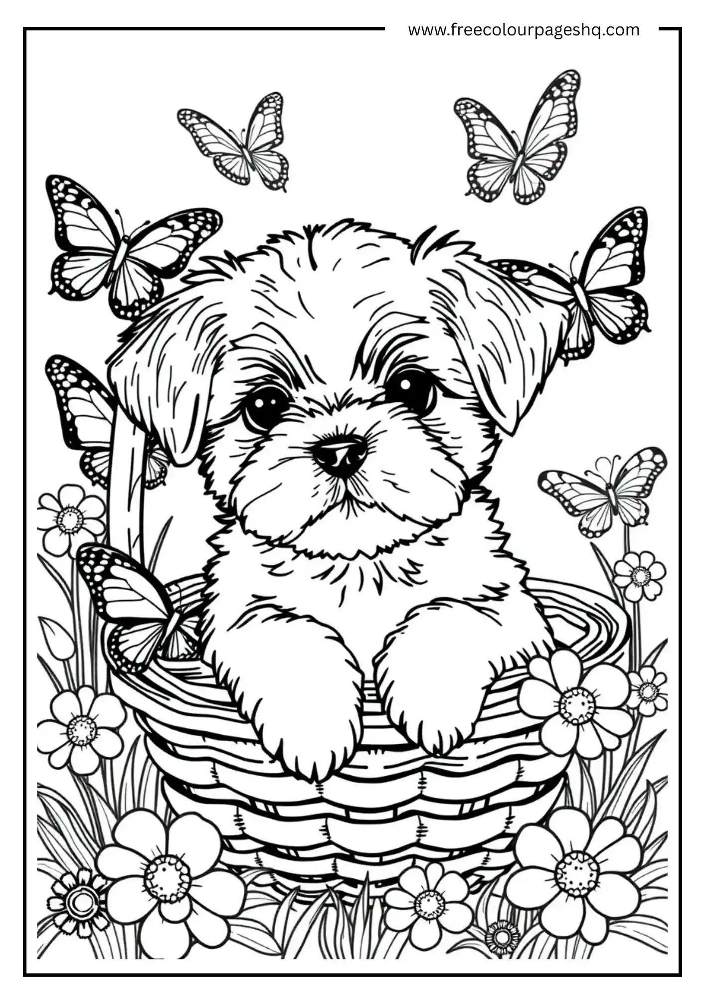 Puppy in Spring Garden Baske