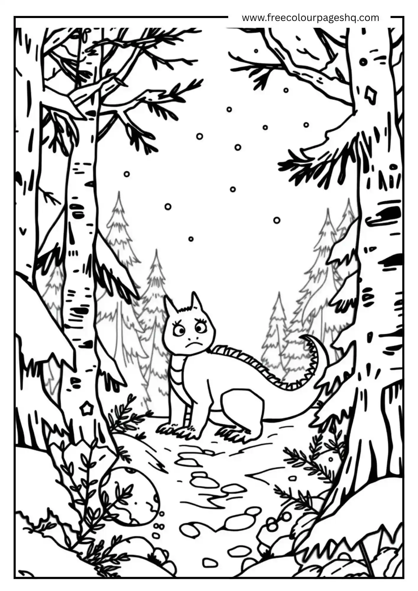 Sad Dragon in a Snowy Forest