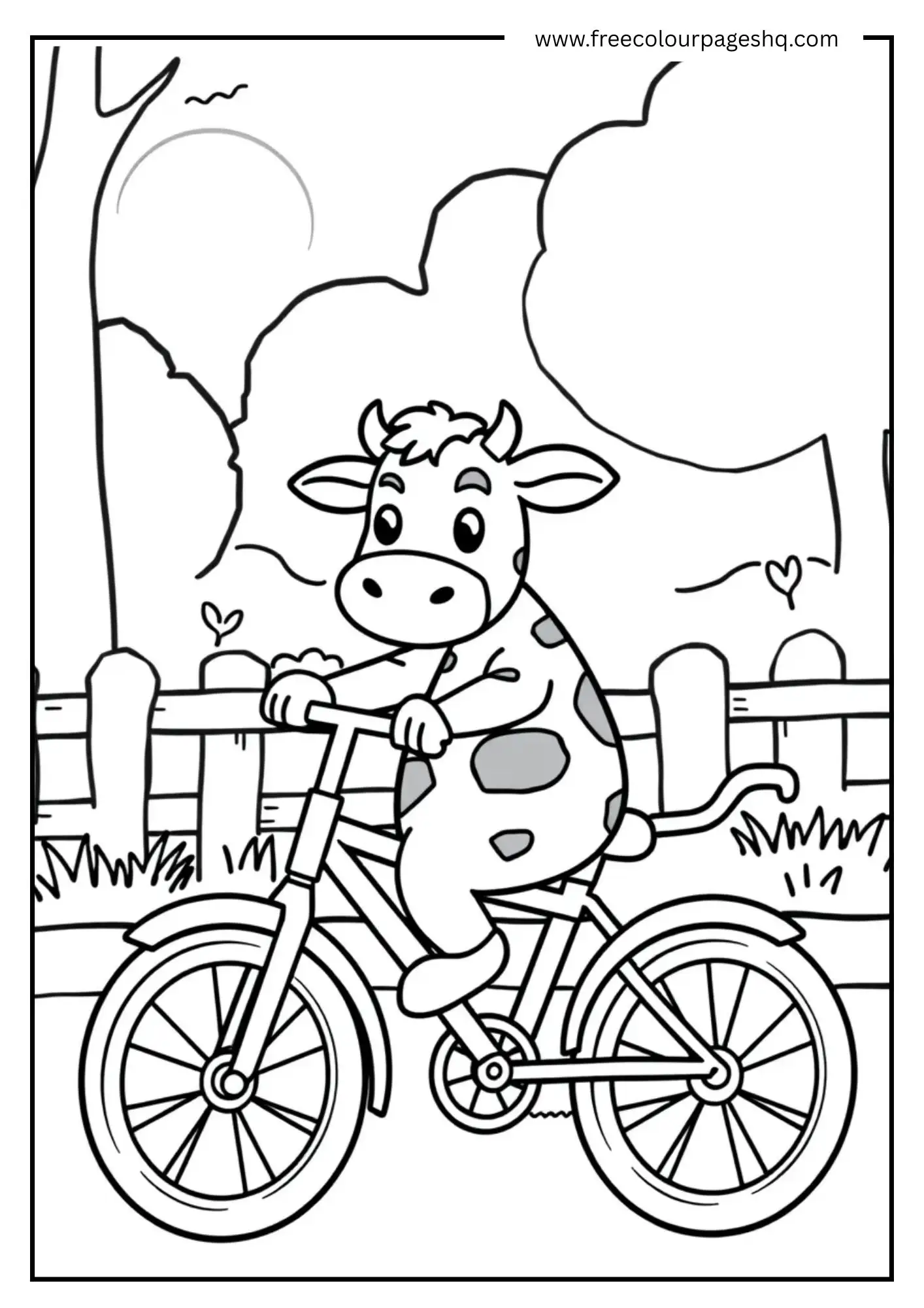 Simple Cartoon Cow Riding A Bicycle Simple Cartoon Cow Riding A Bicycle