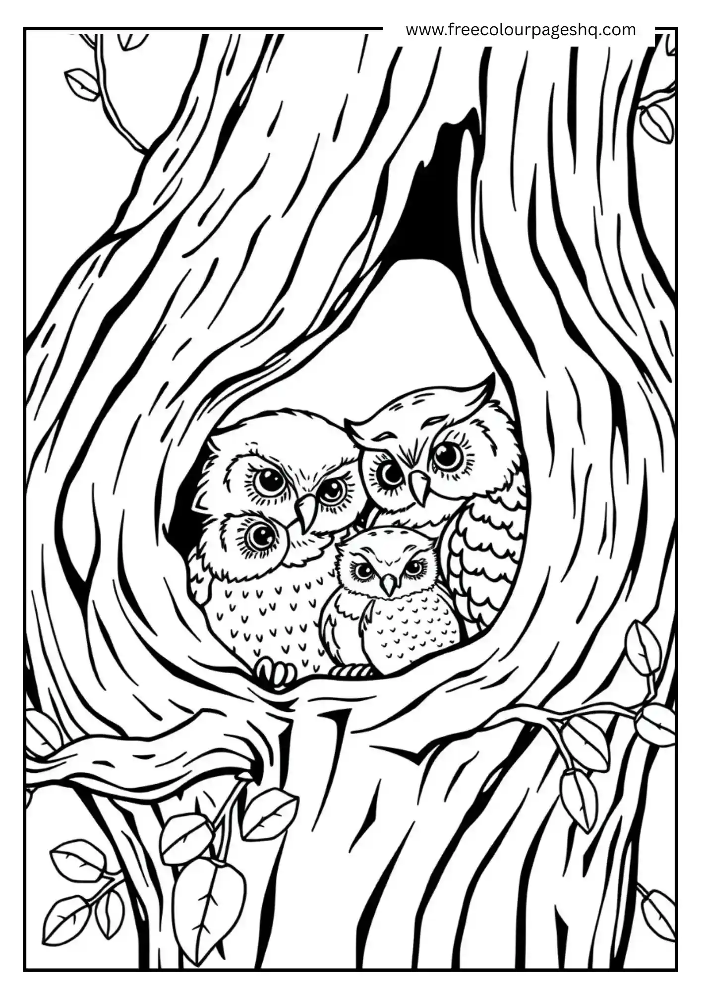 Tree Hollow Family Owl