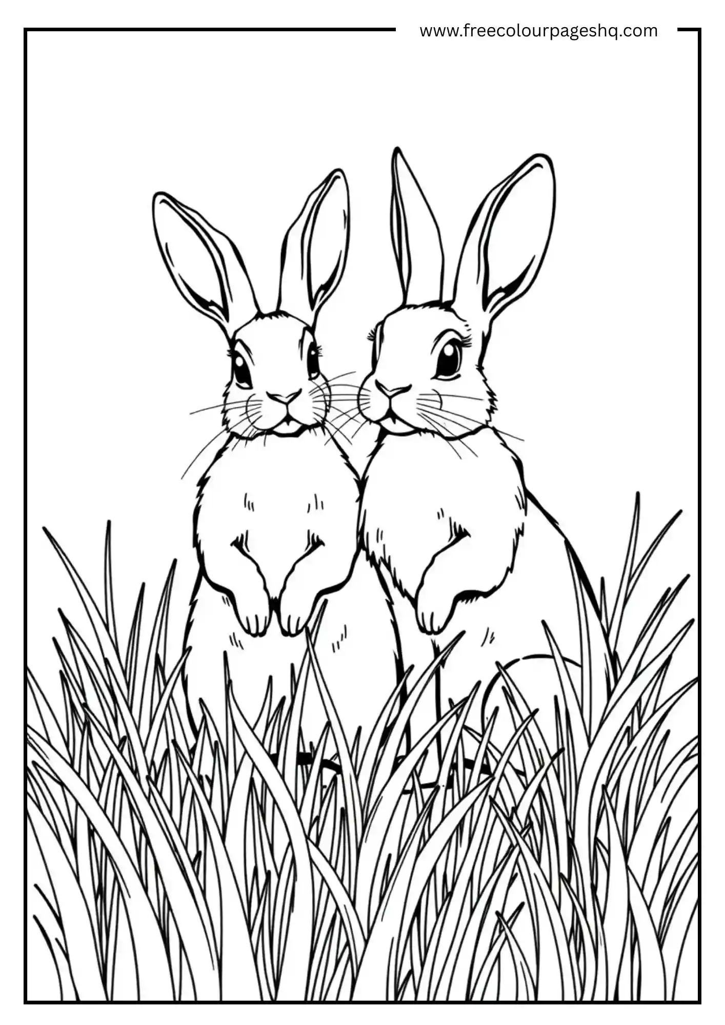 Two Rabbits Standing In Grass