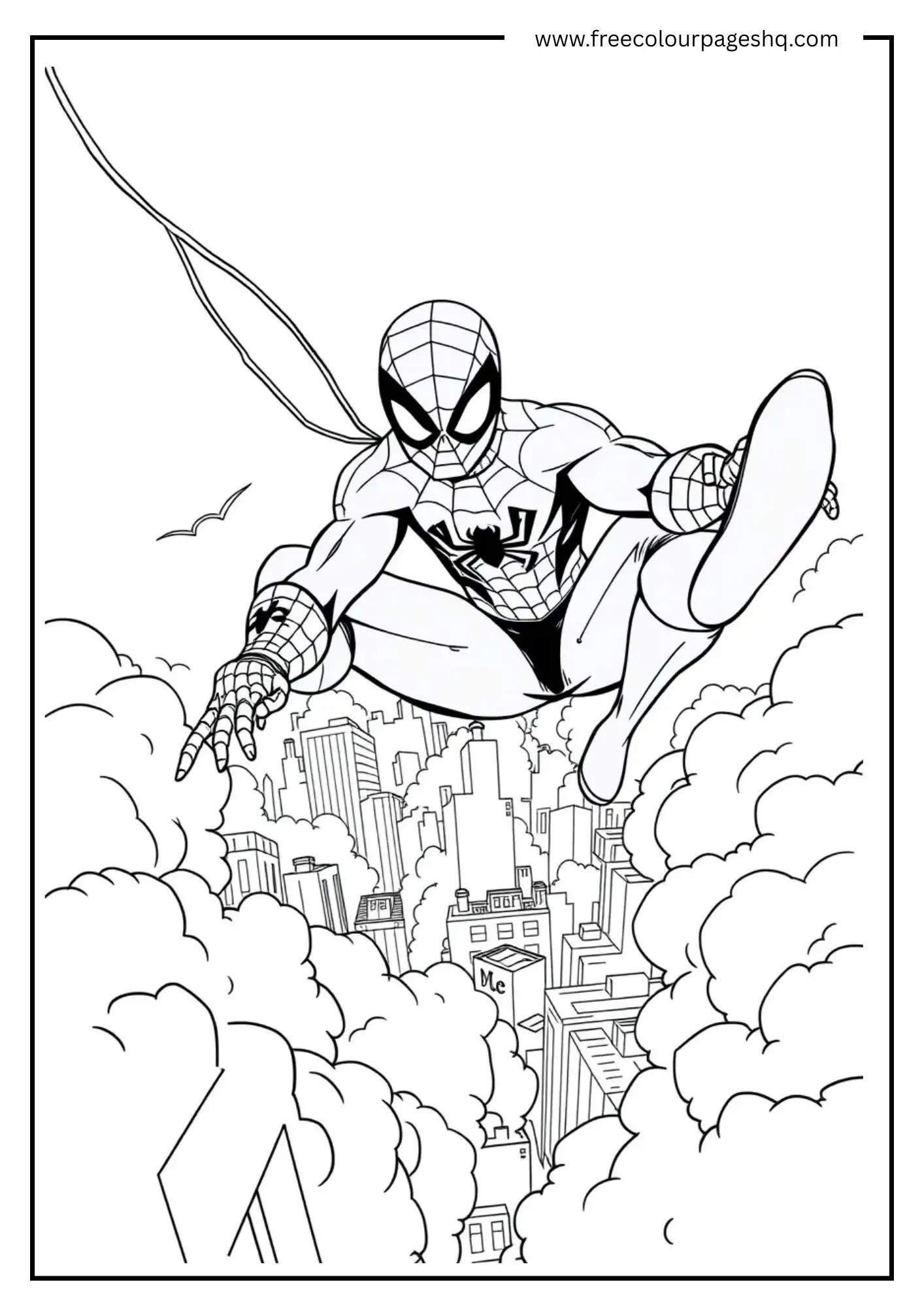 Spider-Man Swinging Through Clouds