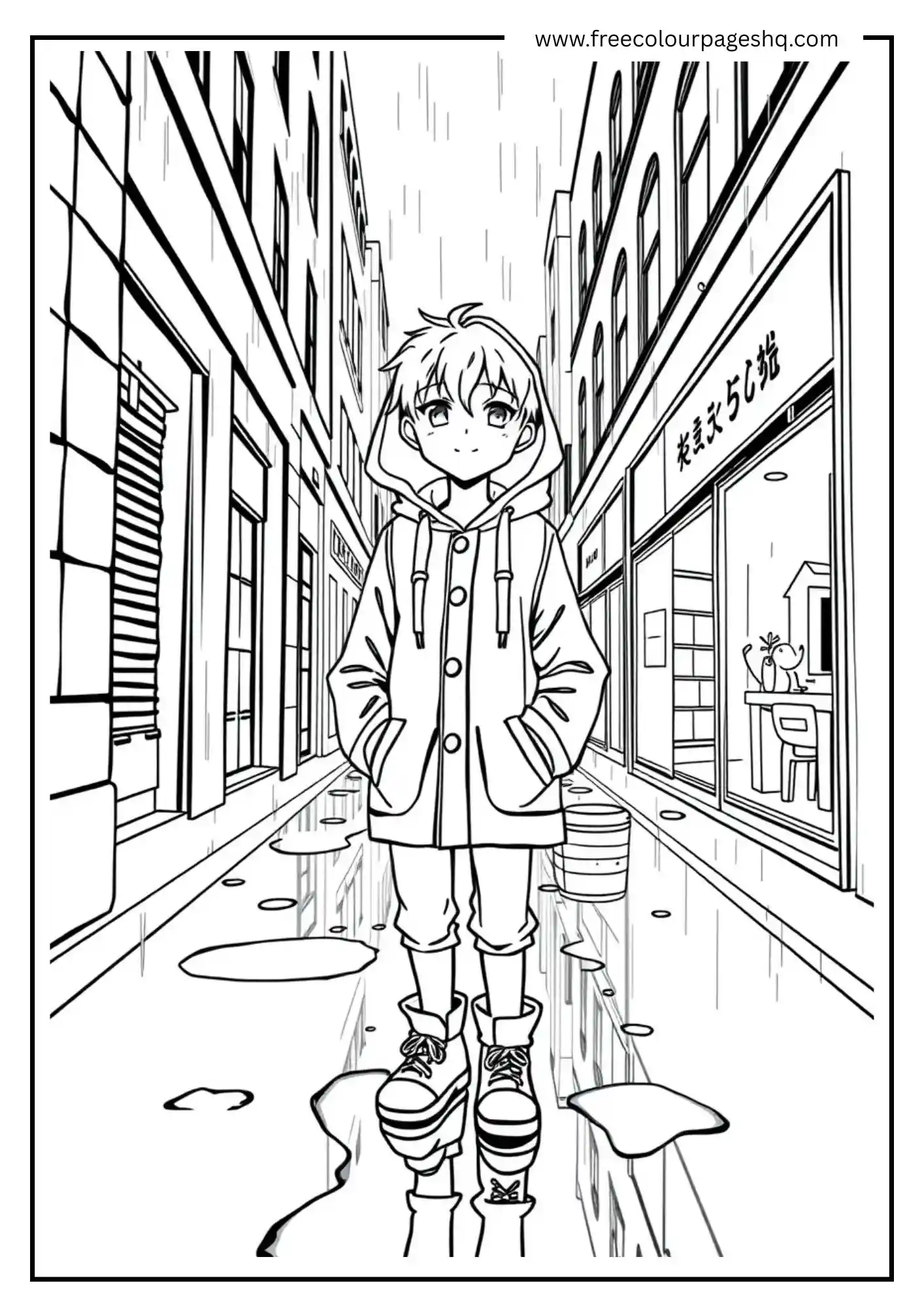 Anime Boy in Rainy Alley