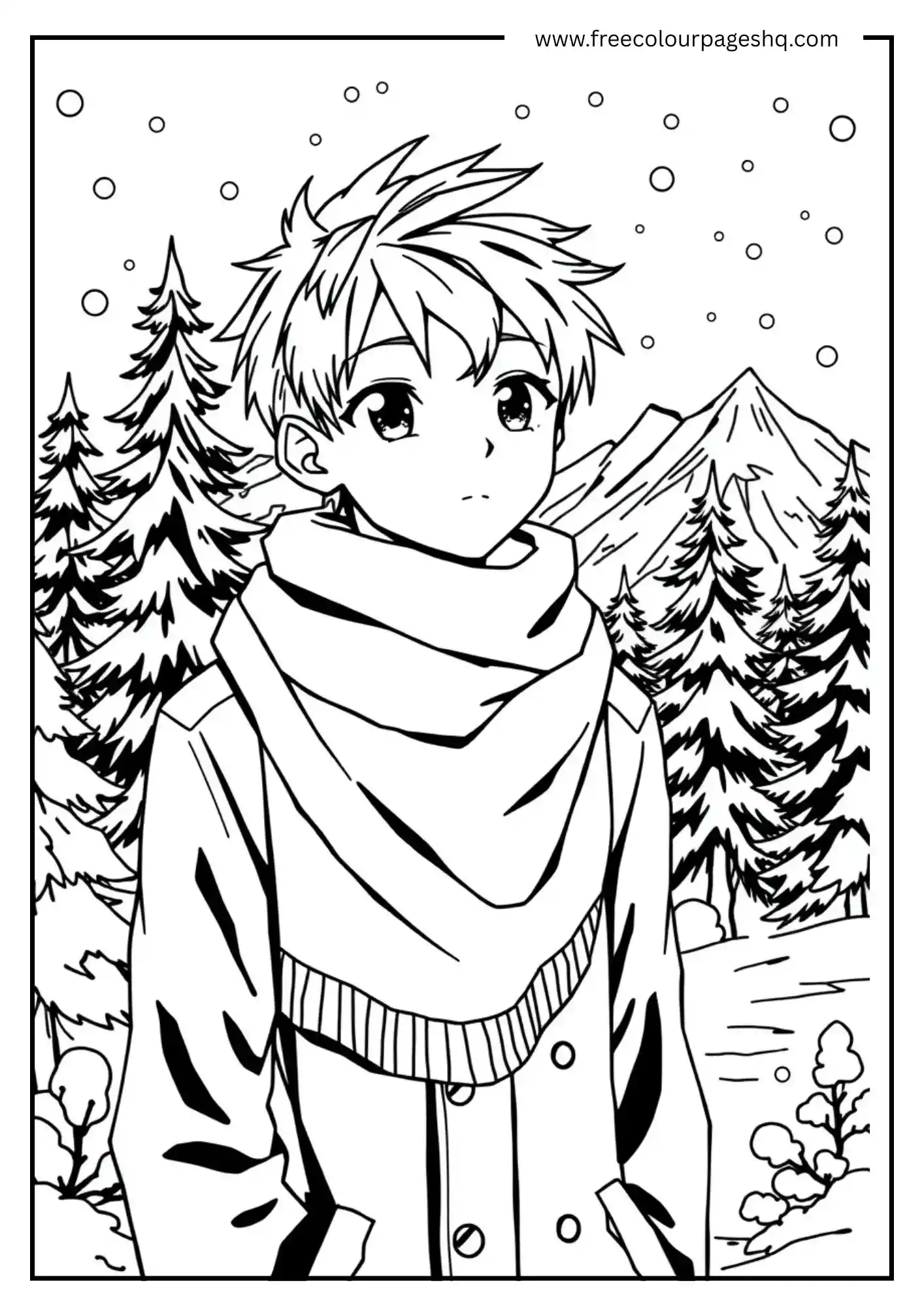 Anime Boy in Winter Wonderland