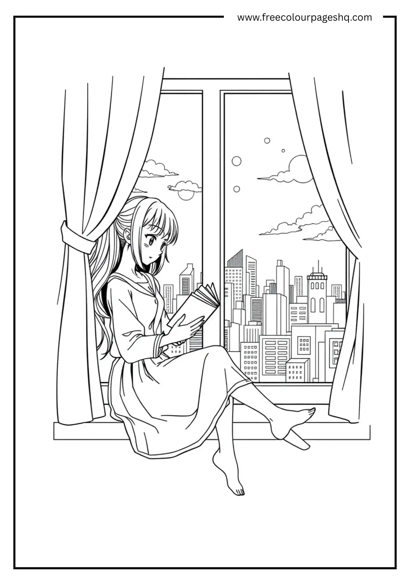 Anime Girl Reading by the Window