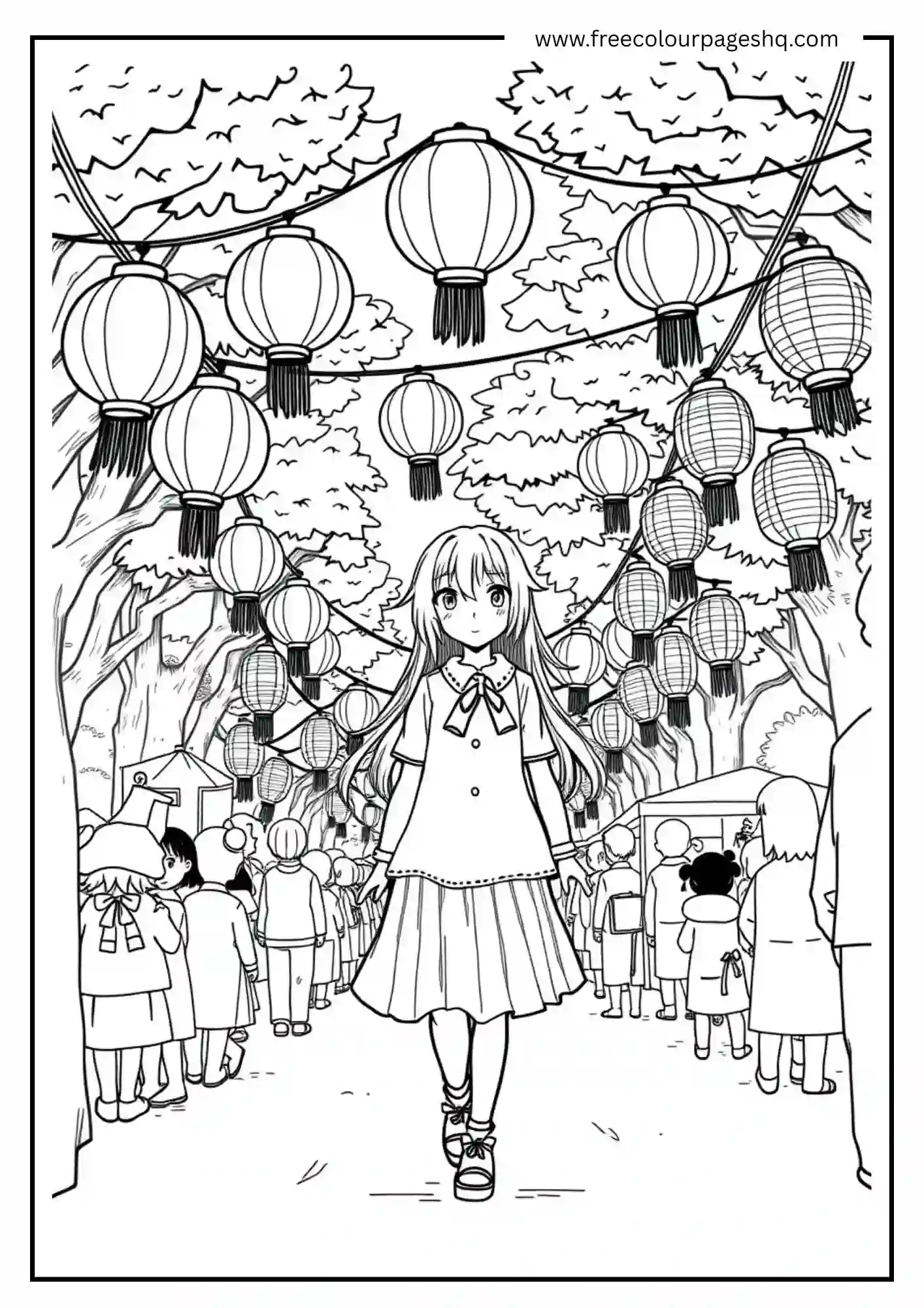 Anime Girl Under Lanterns