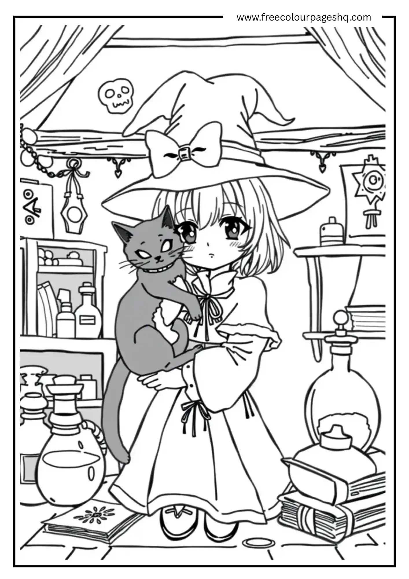 Anime Girl with Cat Familiar