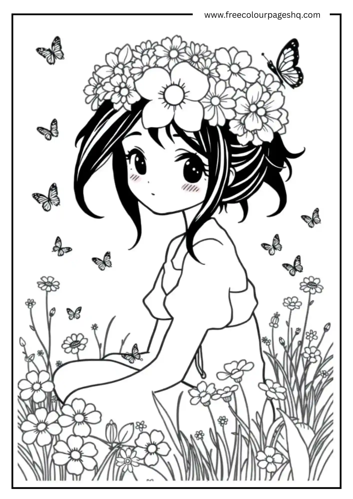Anime Girl with Flower Crown
