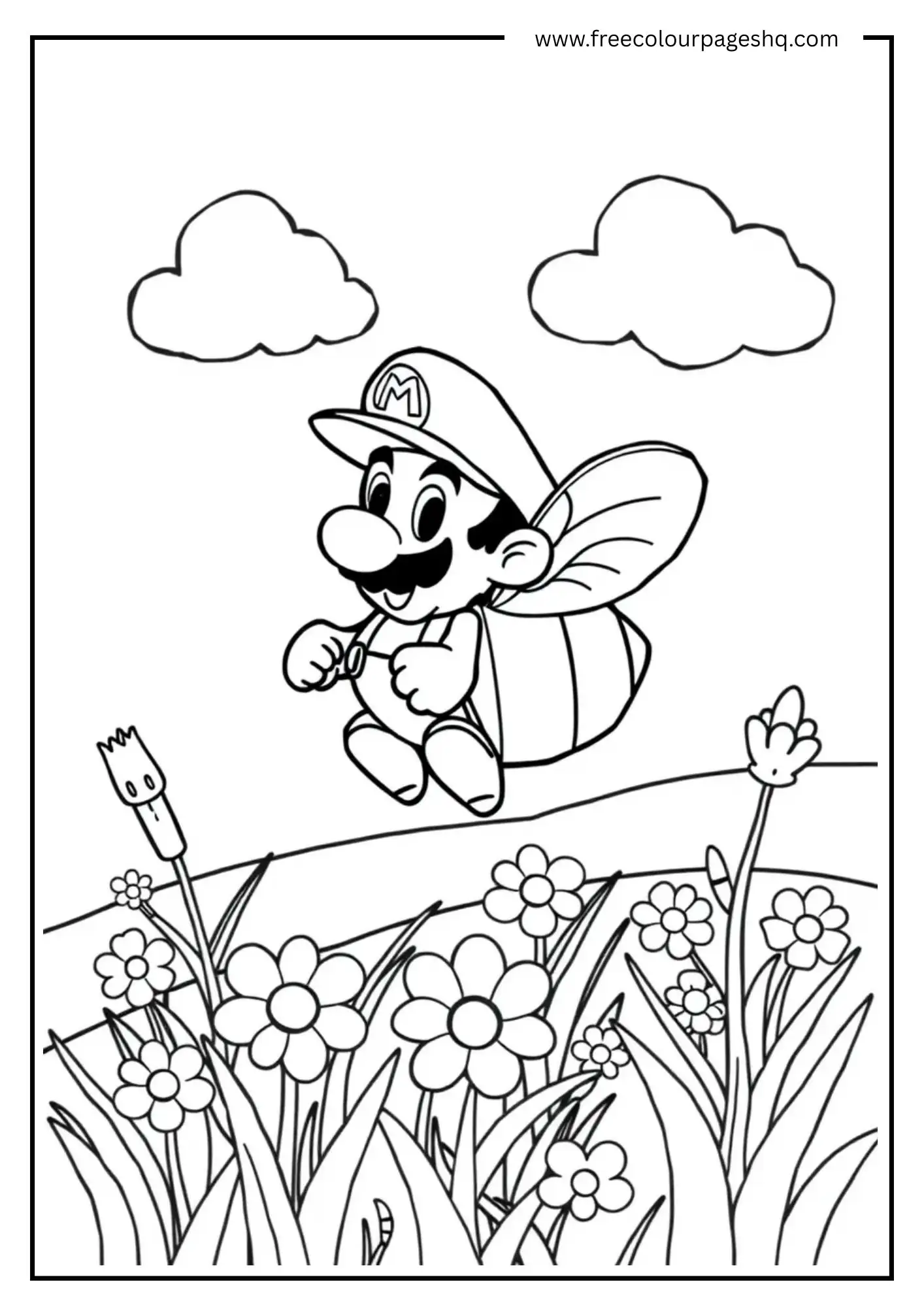Bee Mario Hovering Over Flowers