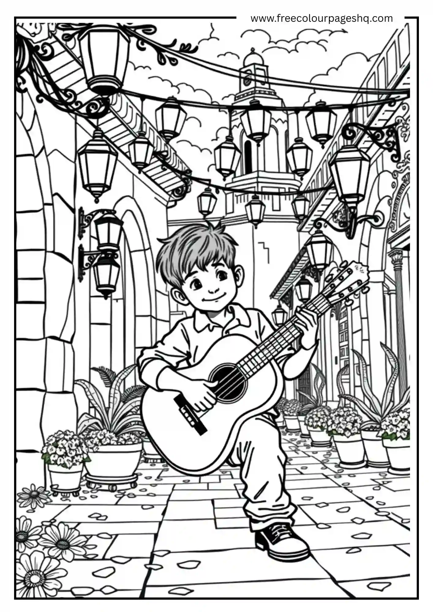 Boy Playing Guitar in Plaza Boy Playing Guitar in Plaza