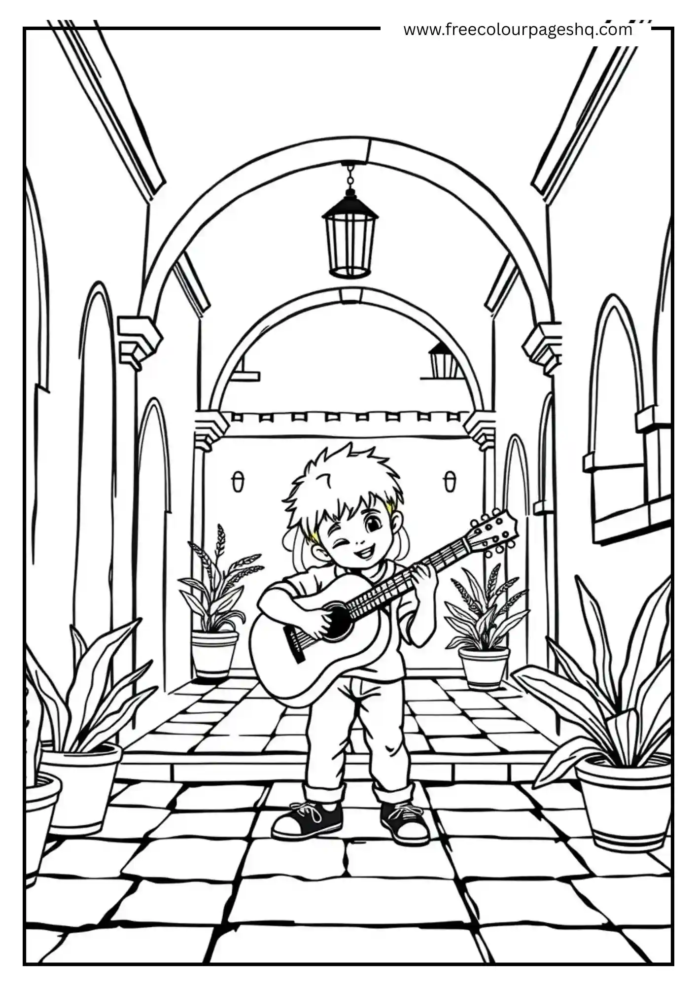 Guitar Player in Courtyard Guitar Player in Courtyard