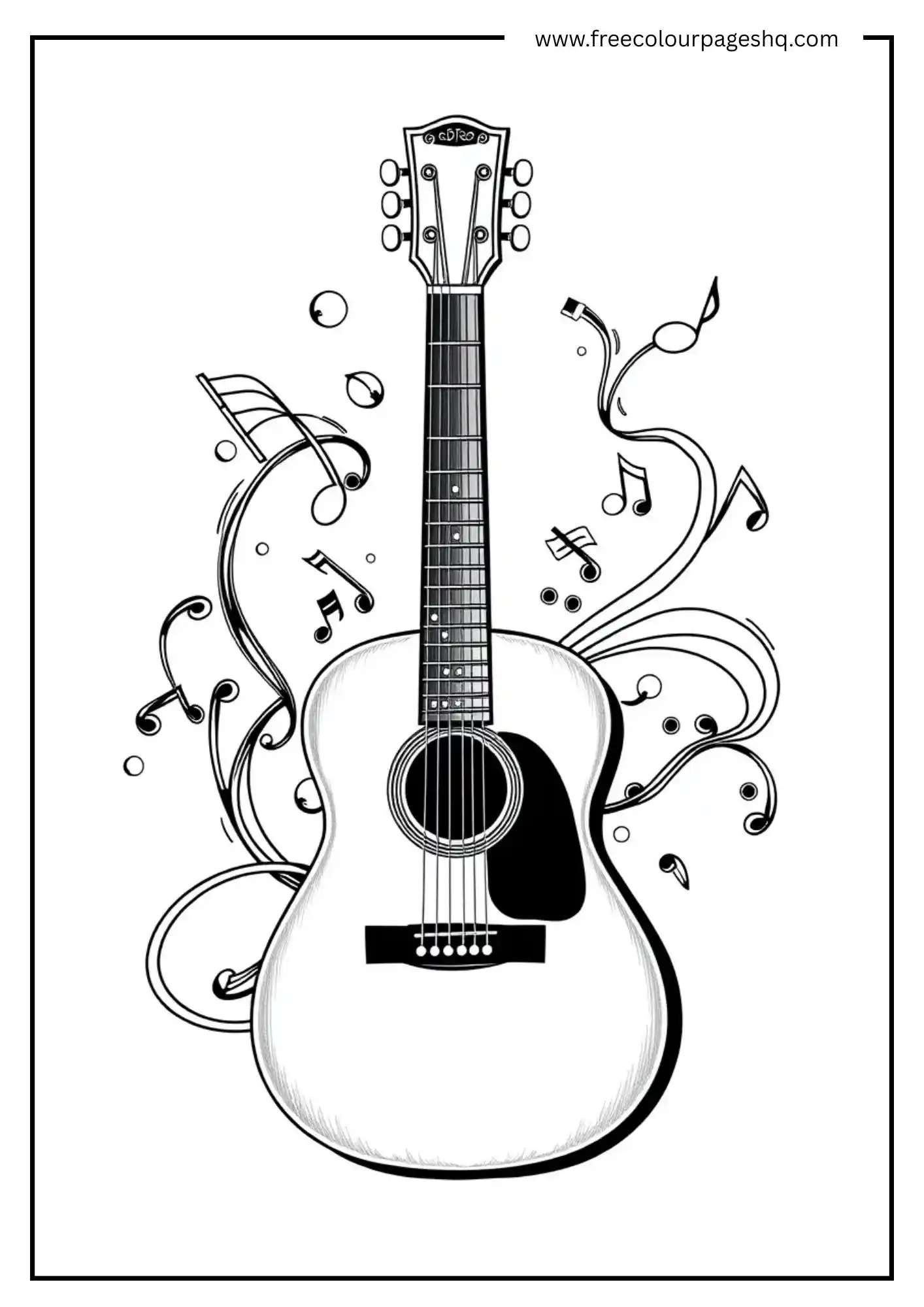 Music Notes Swirling Around Guitar Music Notes Swirling Around Guitar