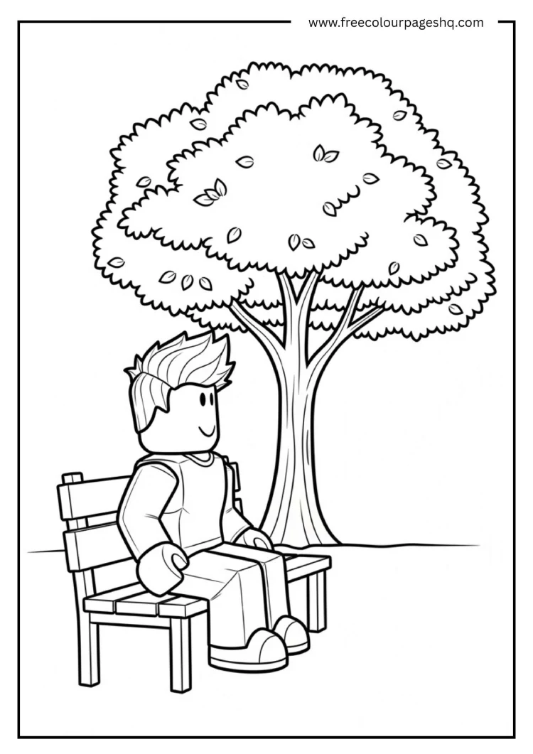 Bench Sitting Relax Scene Coloring Page