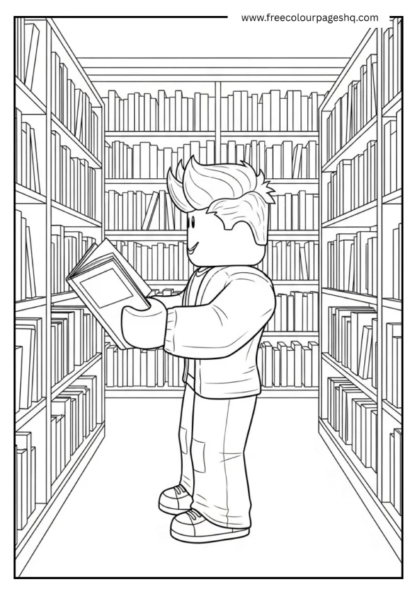 Printable Roblox Avatar Reading Library Coloring Pages PDF