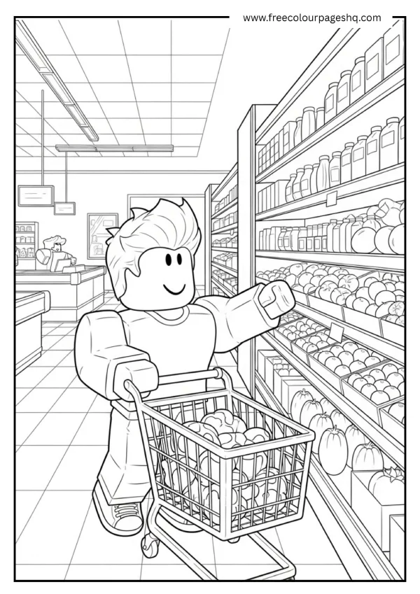 Supermarket Shopping Coloring Sheet Printable PDF