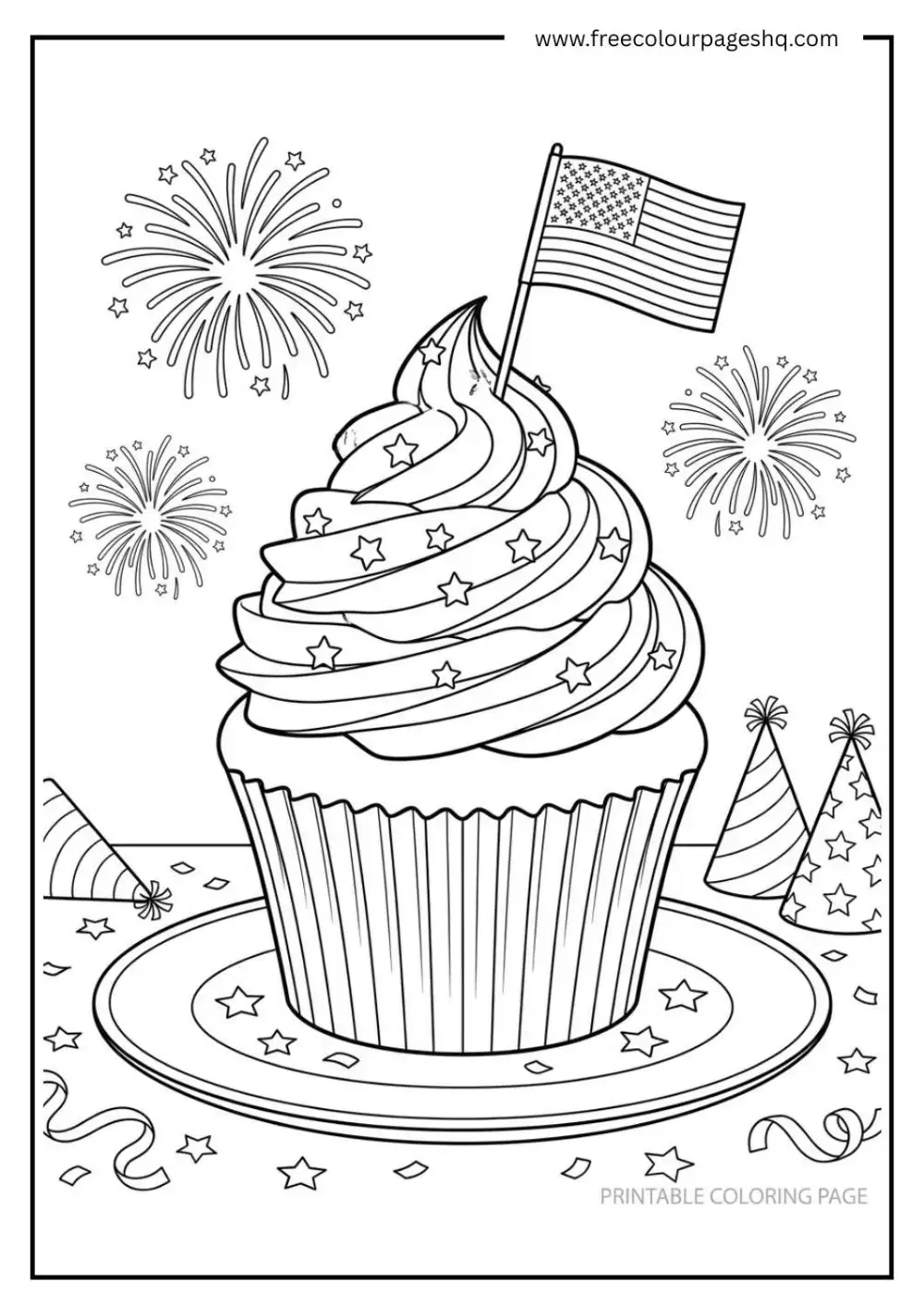 4th of July Cupcake Coloring Page