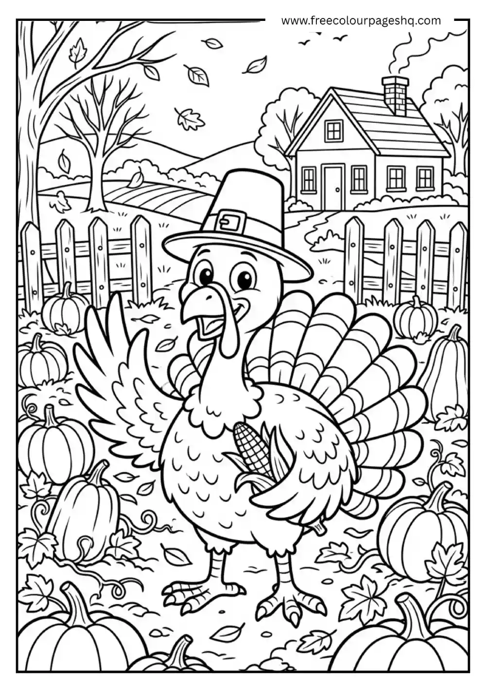 Cute Thanksgiving Turkey Coloring Page for Kids
