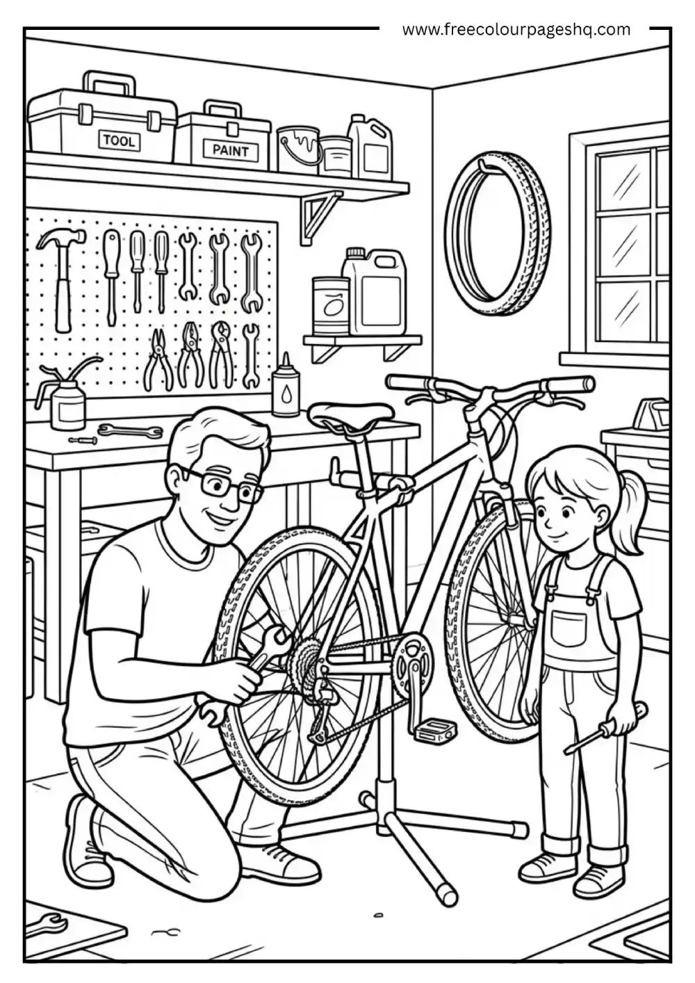Father’s Day Coloring Sheet for Kids – Bicycle Fixing Scene Father’s Day Coloring Sheet for Kids – Bicycle Fixing Scene