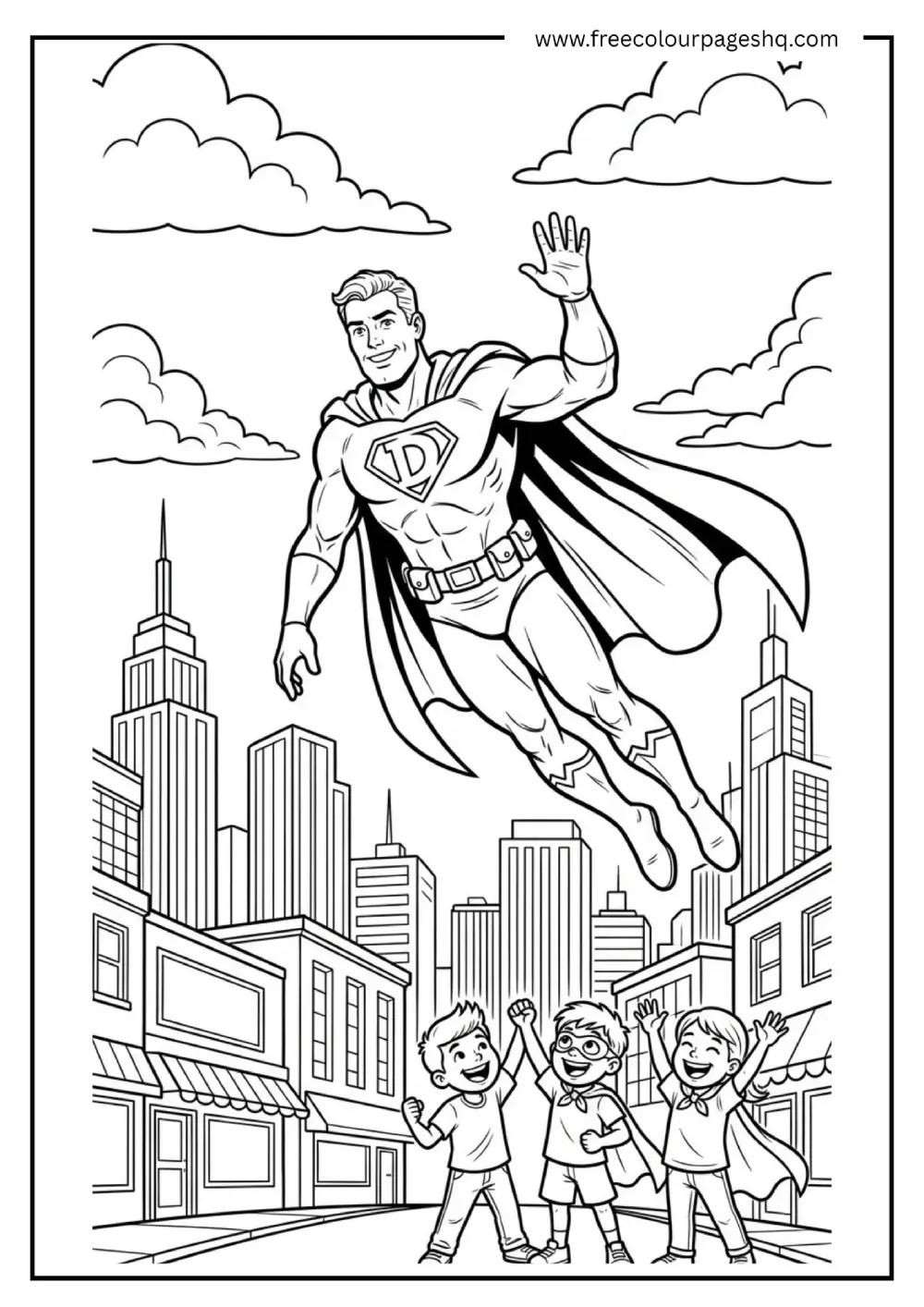 Father’s Day Coloring Sheet for Kids – Super Dad Flying Hero Father’s Day Coloring Sheet for Kids – Super Dad Flying Hero