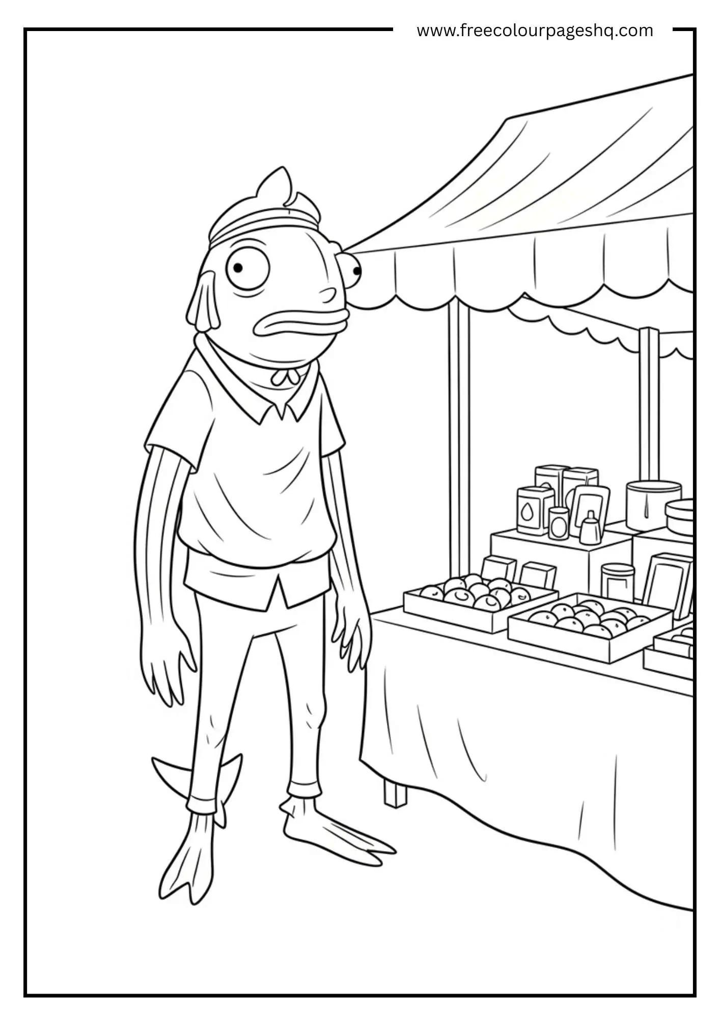 Fishstick Market Scene Coloring Page
