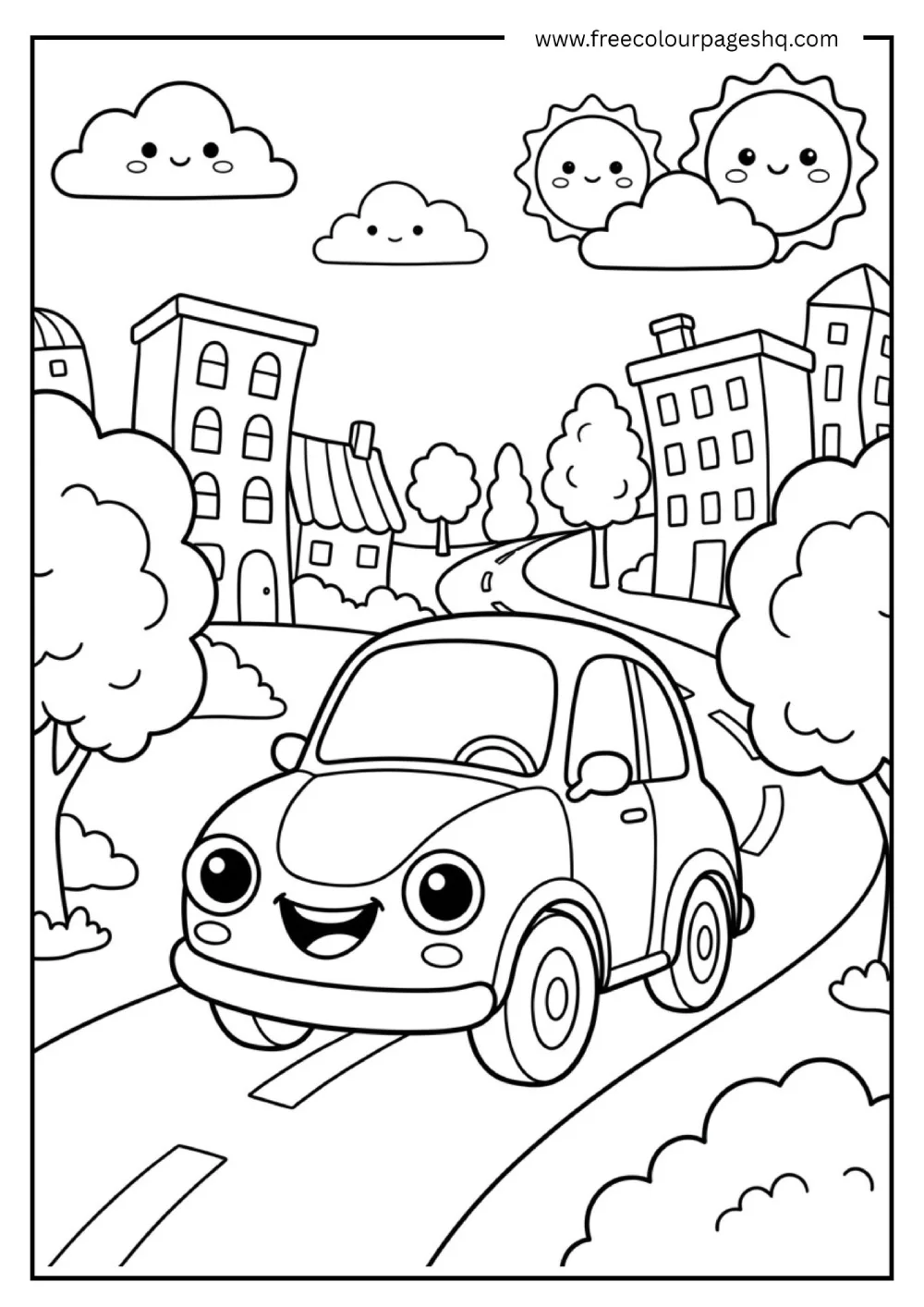 Funny Cartoon Car Coloring Page