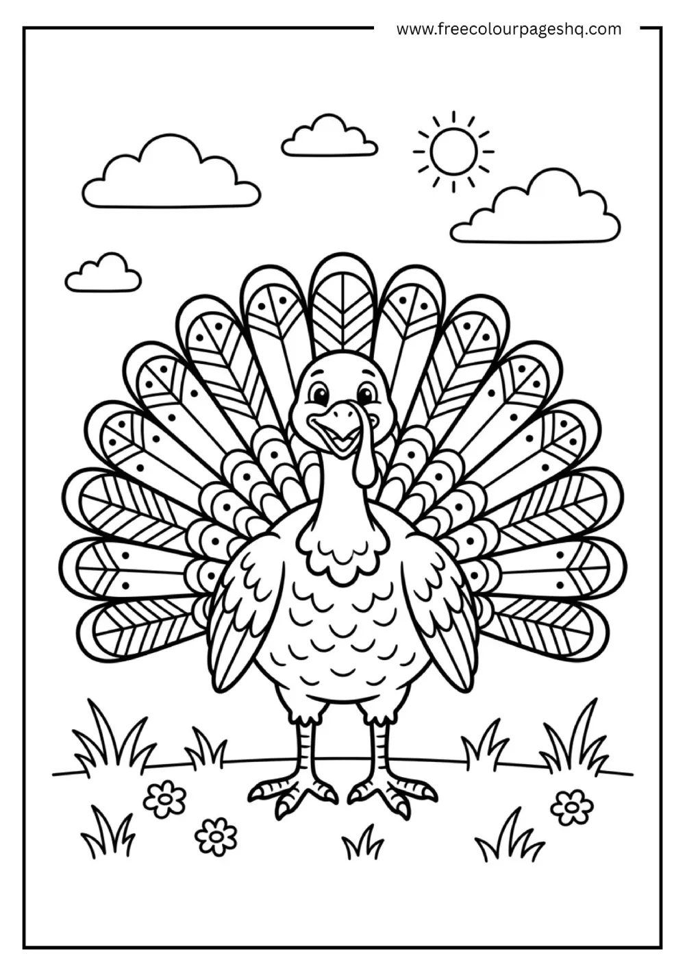 Happy Turkey Coloring Page for Kids