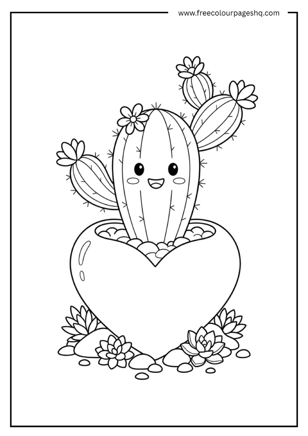 Heart Cactus Coloring Page