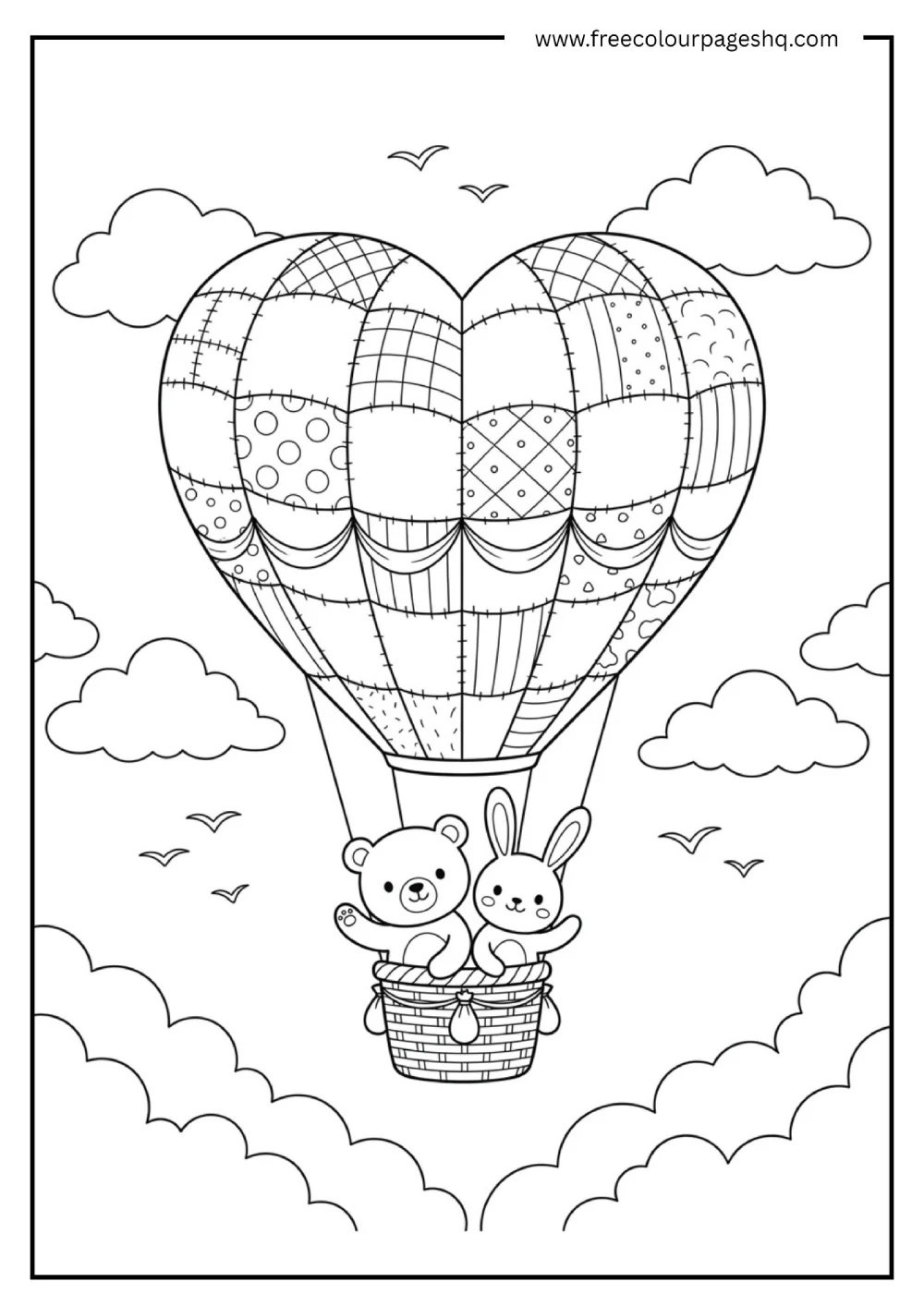 Heart Hot Air Balloon Coloring Page