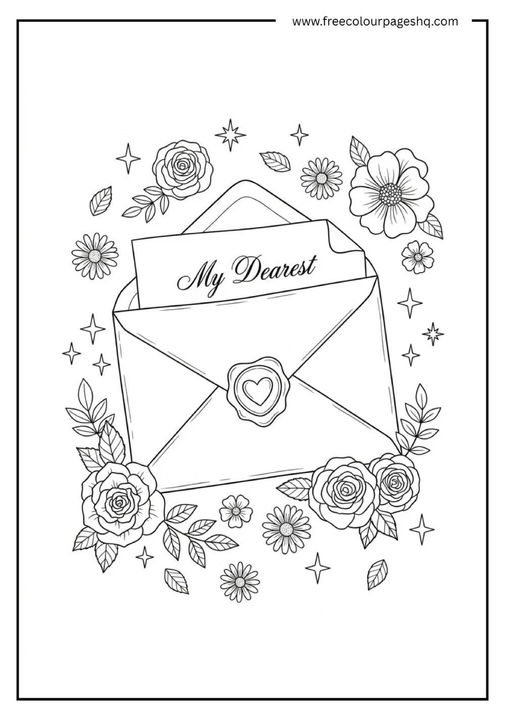 Heart Letter Envelope Coloring Page