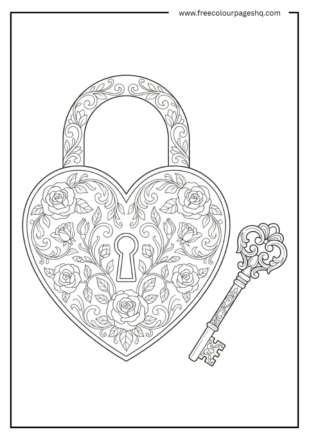 Heart Lock and Key Coloring Page