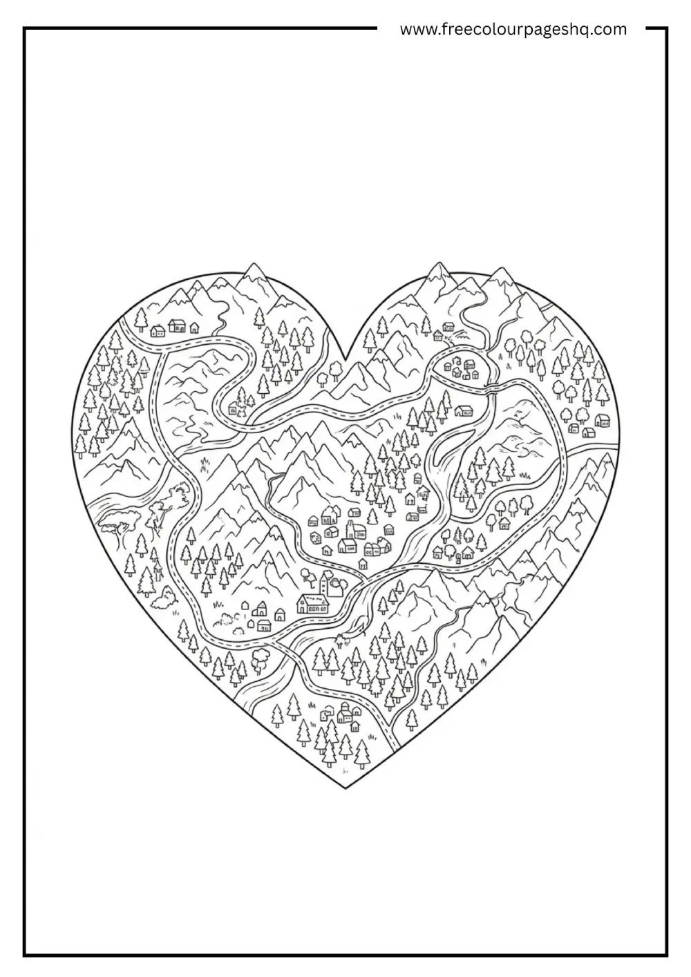 Heart Map Coloring Page