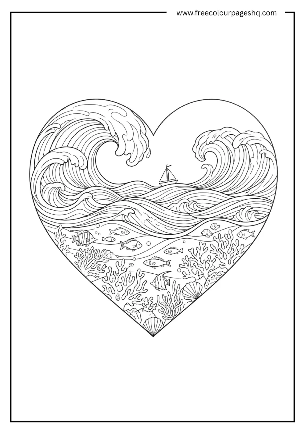 Heart Ocean Wave Coloring Page
